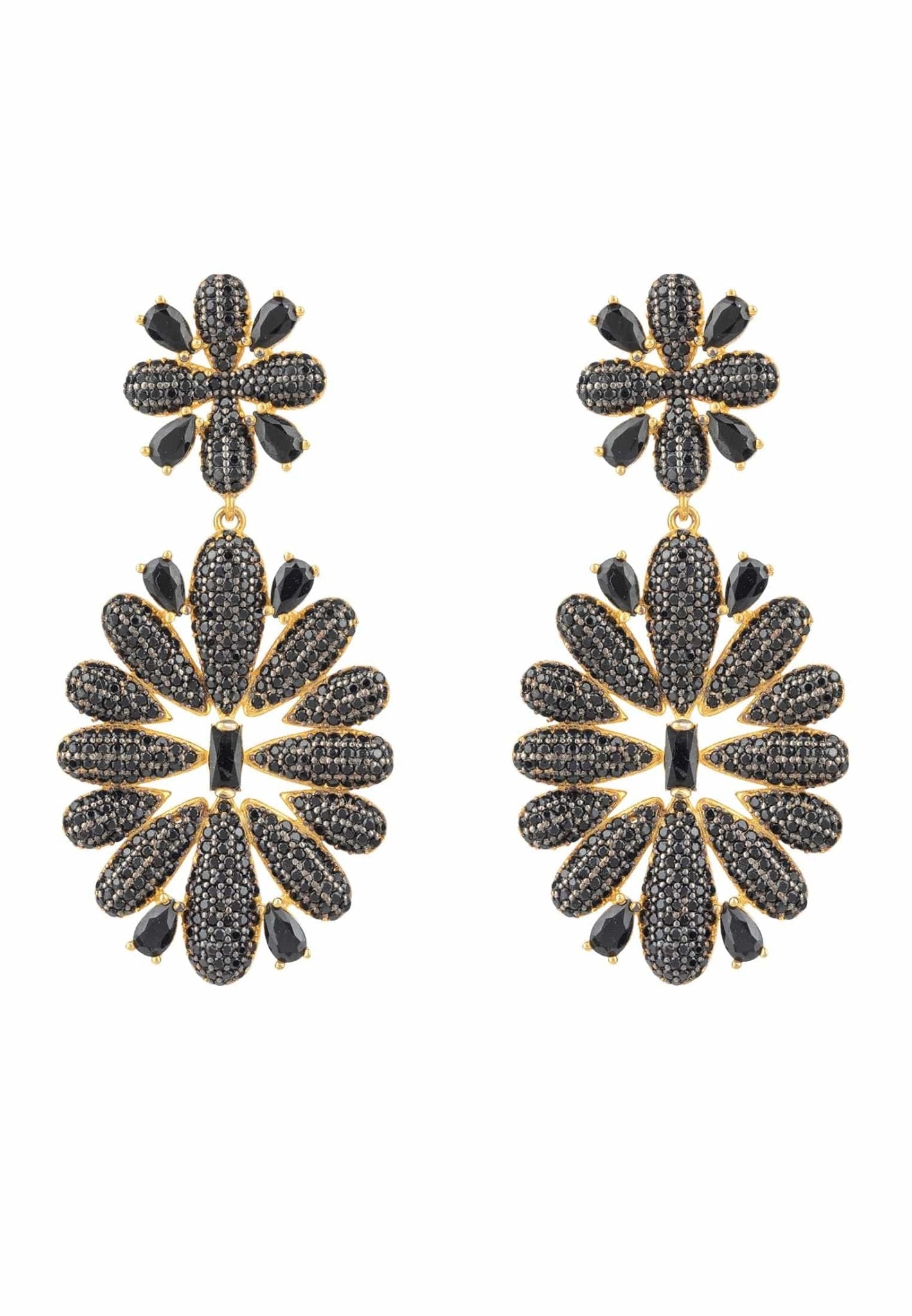 Babylon Flower Drop Earrings Gold Black - LATELITA Earrings