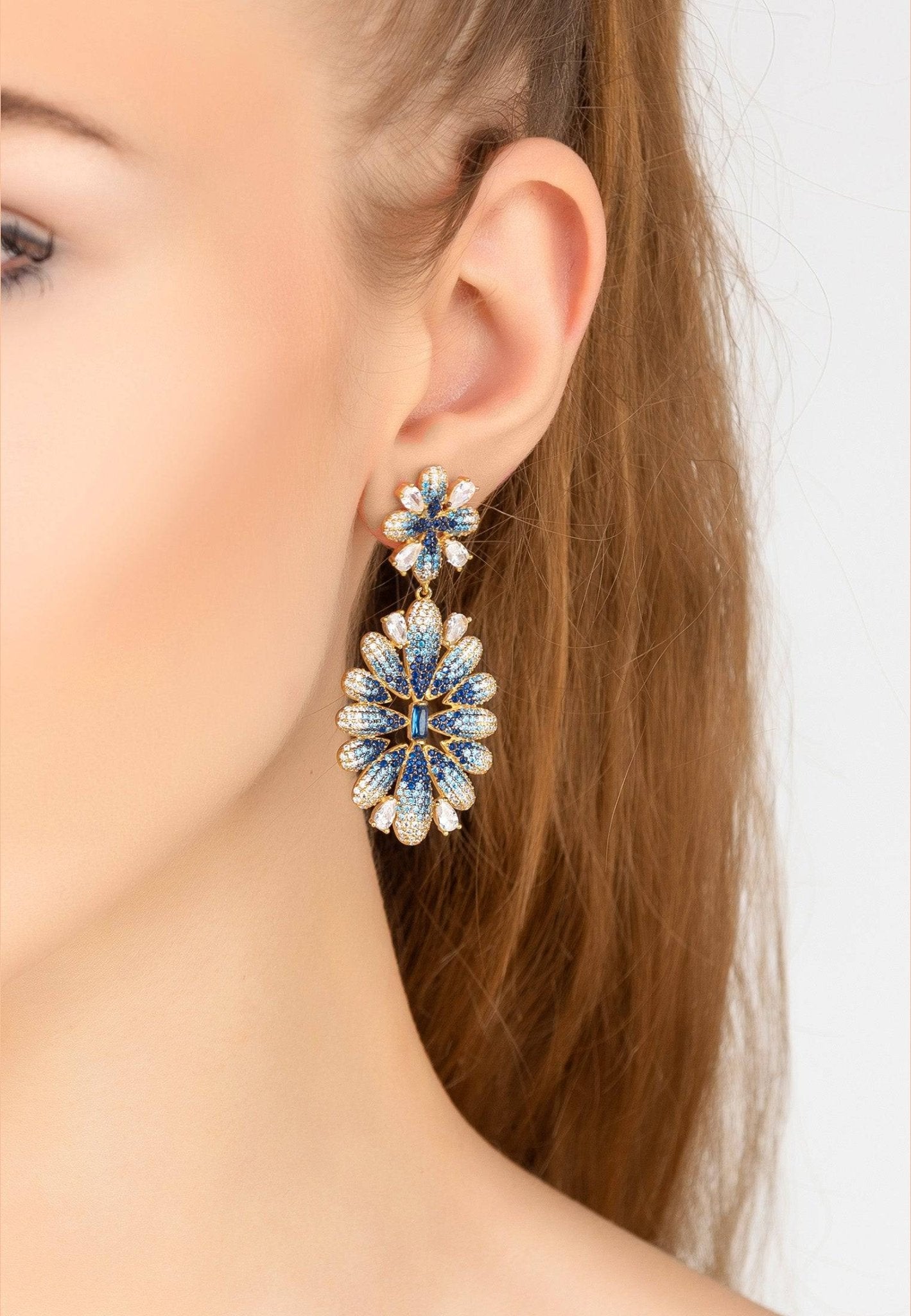 Babylon Flower Drop Earrings Gold Blue - LATELITA Earrings