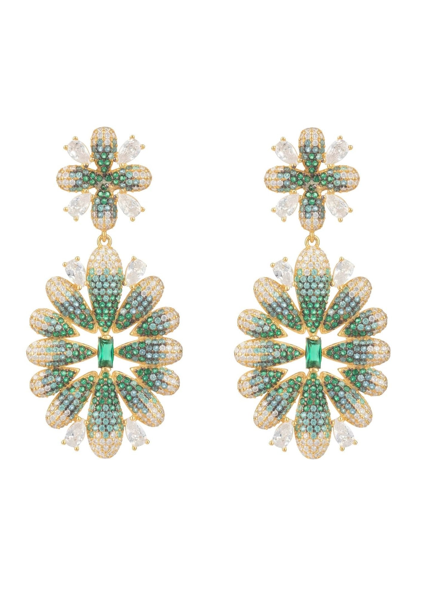 Babylon Flower Drop Earrings Gold Green - LATELITA Earrings