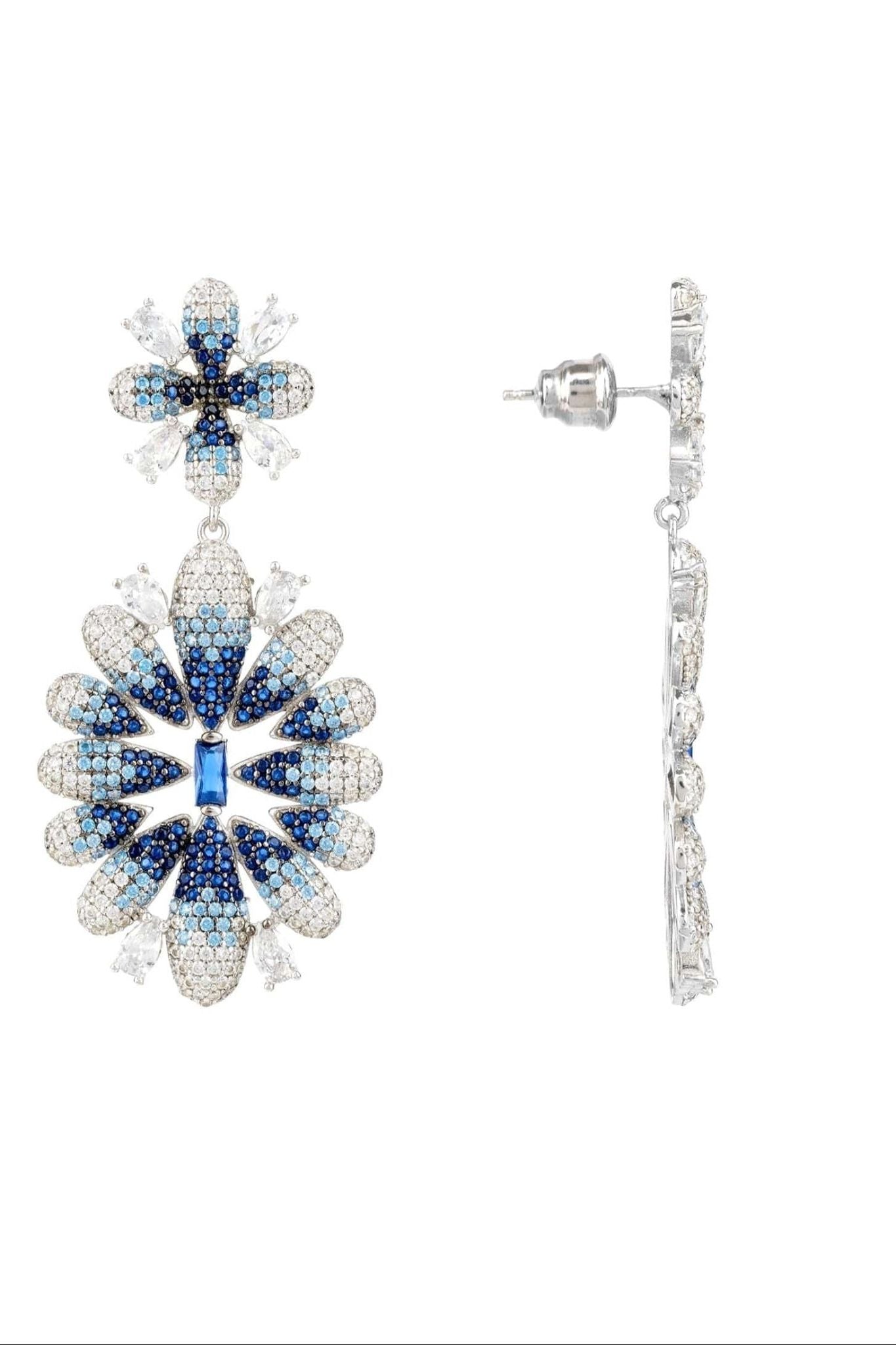 Babylon Ice Blue Gradient Flower Drop Earrings Silver - LATELITA Earrings