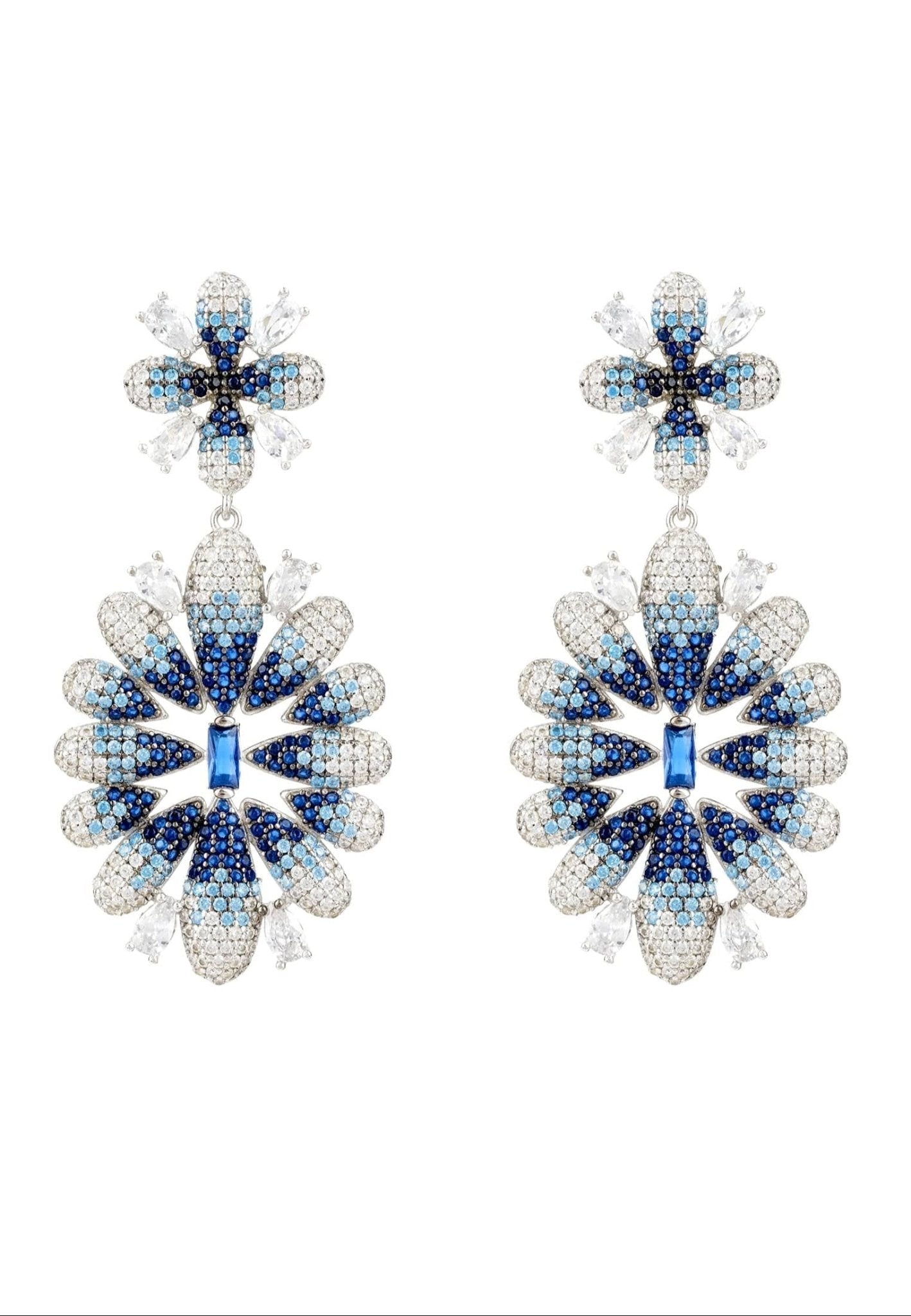 Babylon Ice Blue Gradient Flower Drop Earrings Silver - LATELITA Earrings