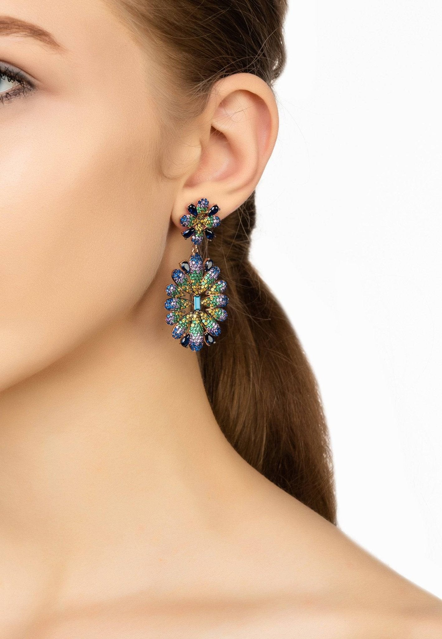 Babylon Multicoloured Flower Drop Earrings Rosegold - LATELITA Earrings