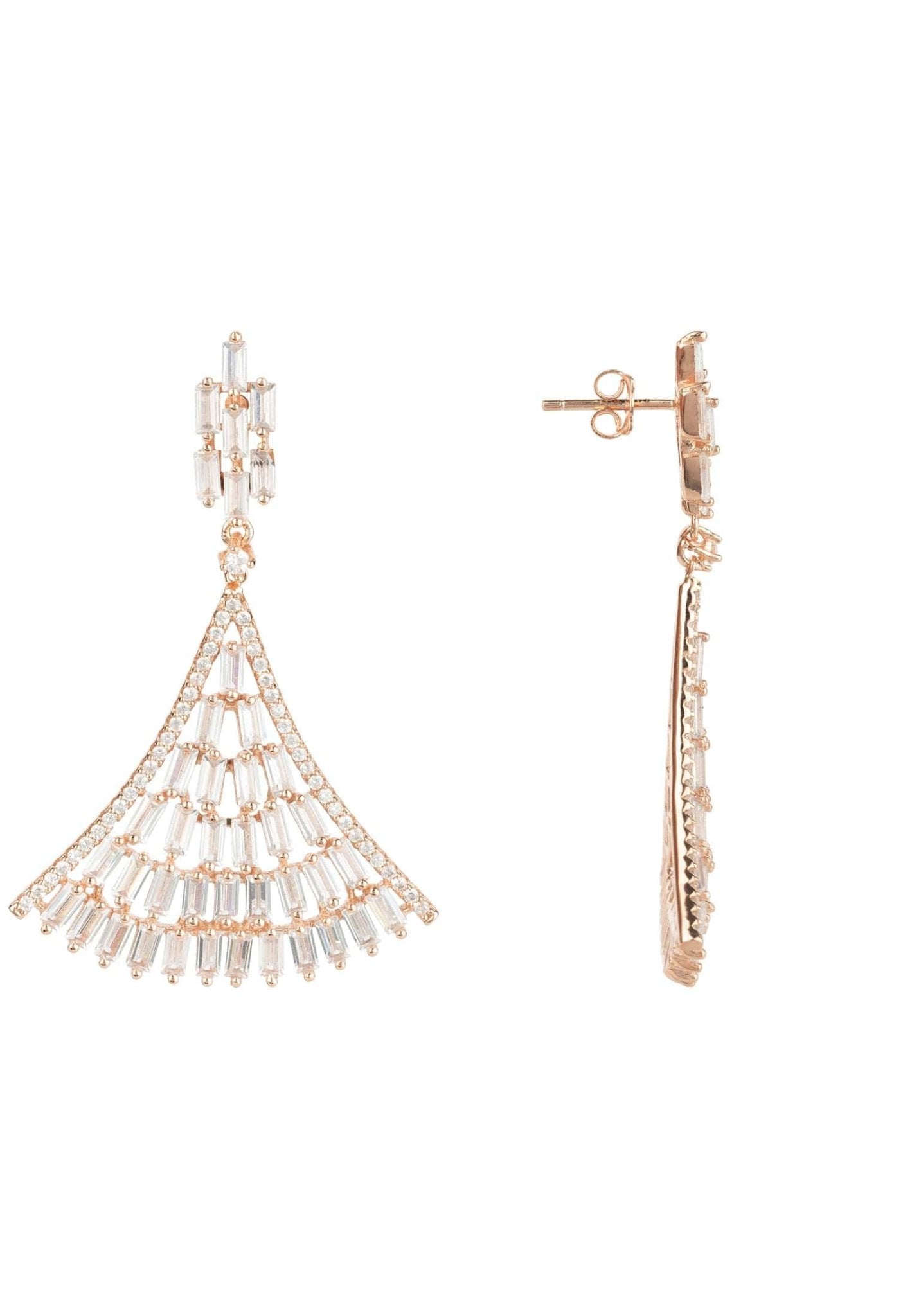 Baguette Fan Tail Earrings Rose Gold - LATELITA Earrings