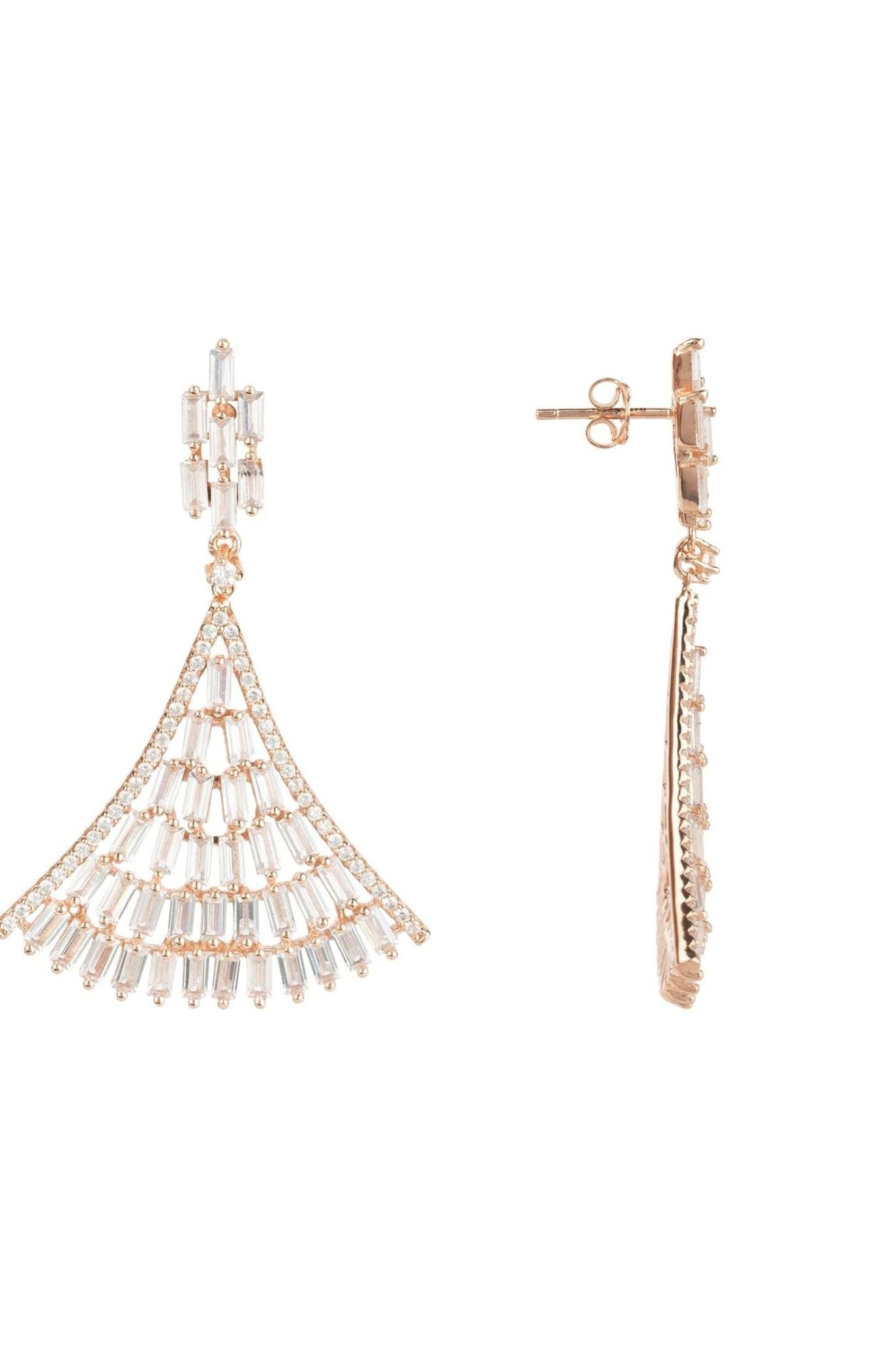 Baguette Fan Tail Earrings Rose Gold - LATELITA Earrings