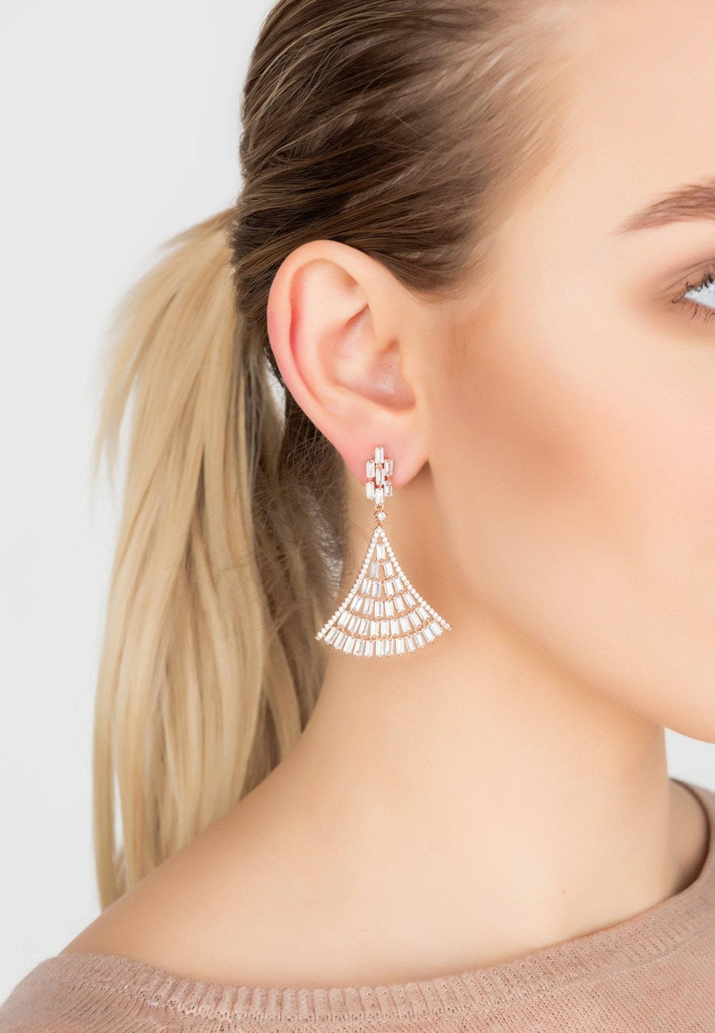 Baguette Fan Tail Earrings Rose Gold - LATELITA Earrings