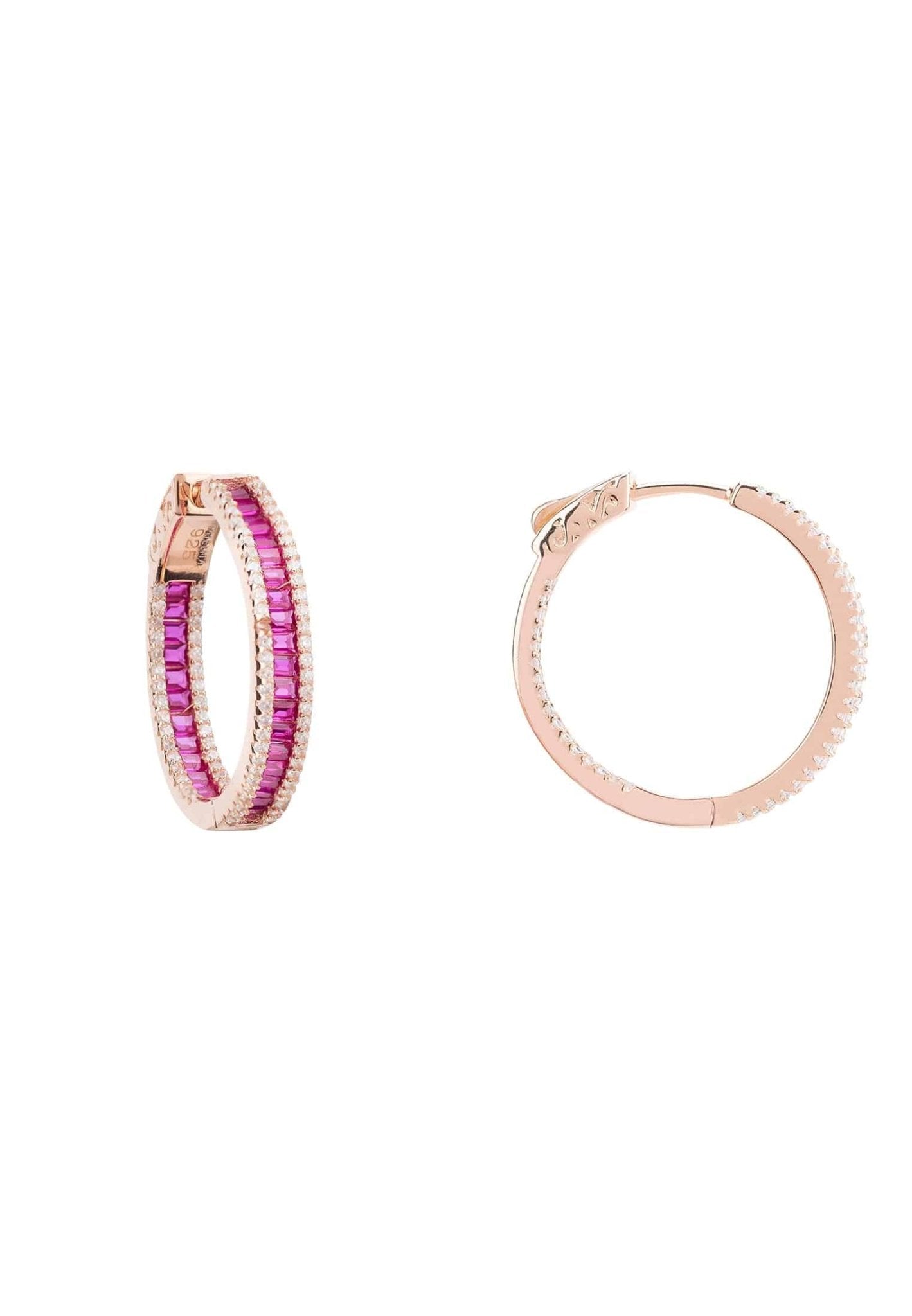 Baguette Hoop Earrings Medium Rosegold Ruby Pink - LATELITA Earrings