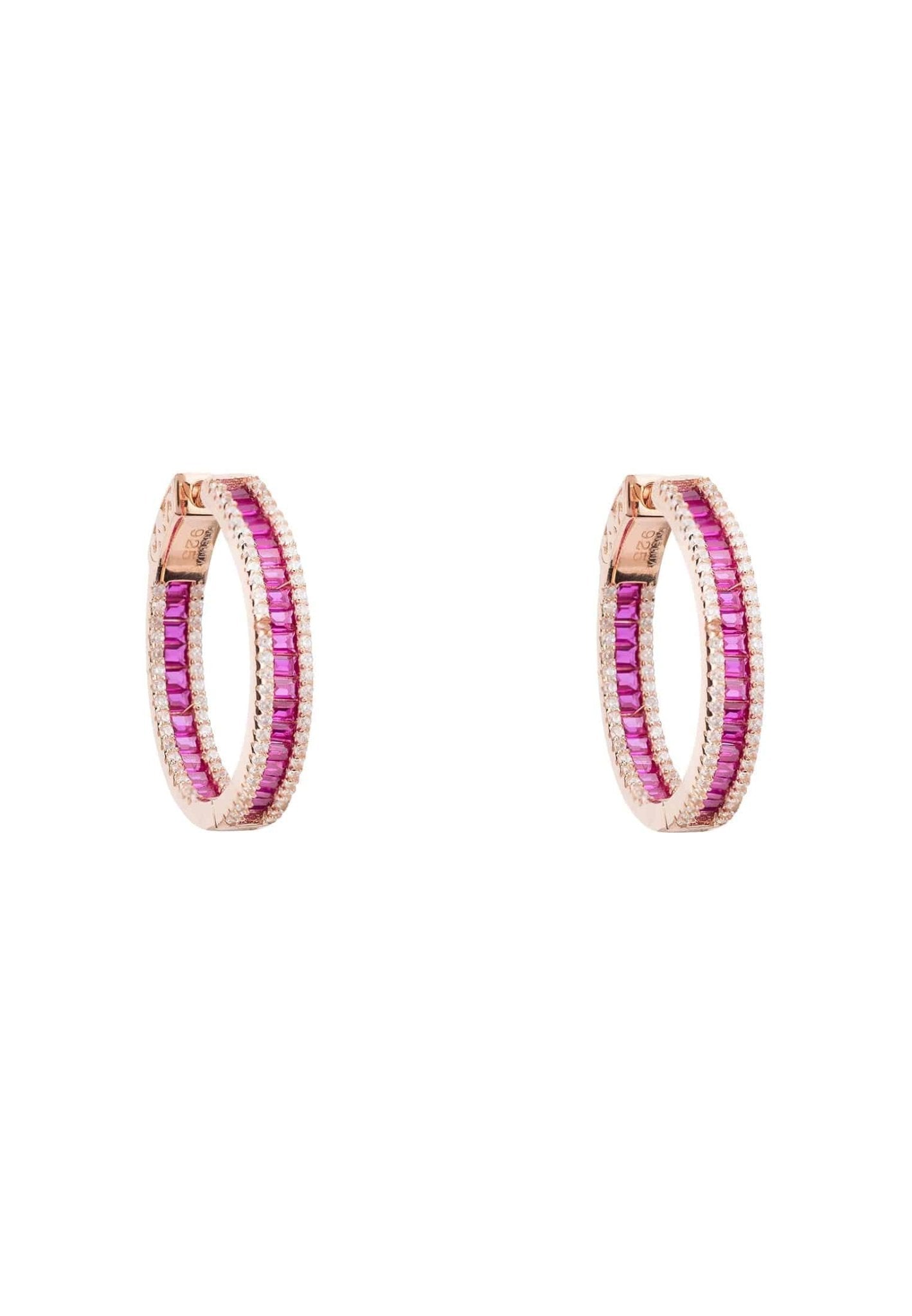 Baguette Hoop Earrings Medium Rosegold Ruby Pink - LATELITA Earrings