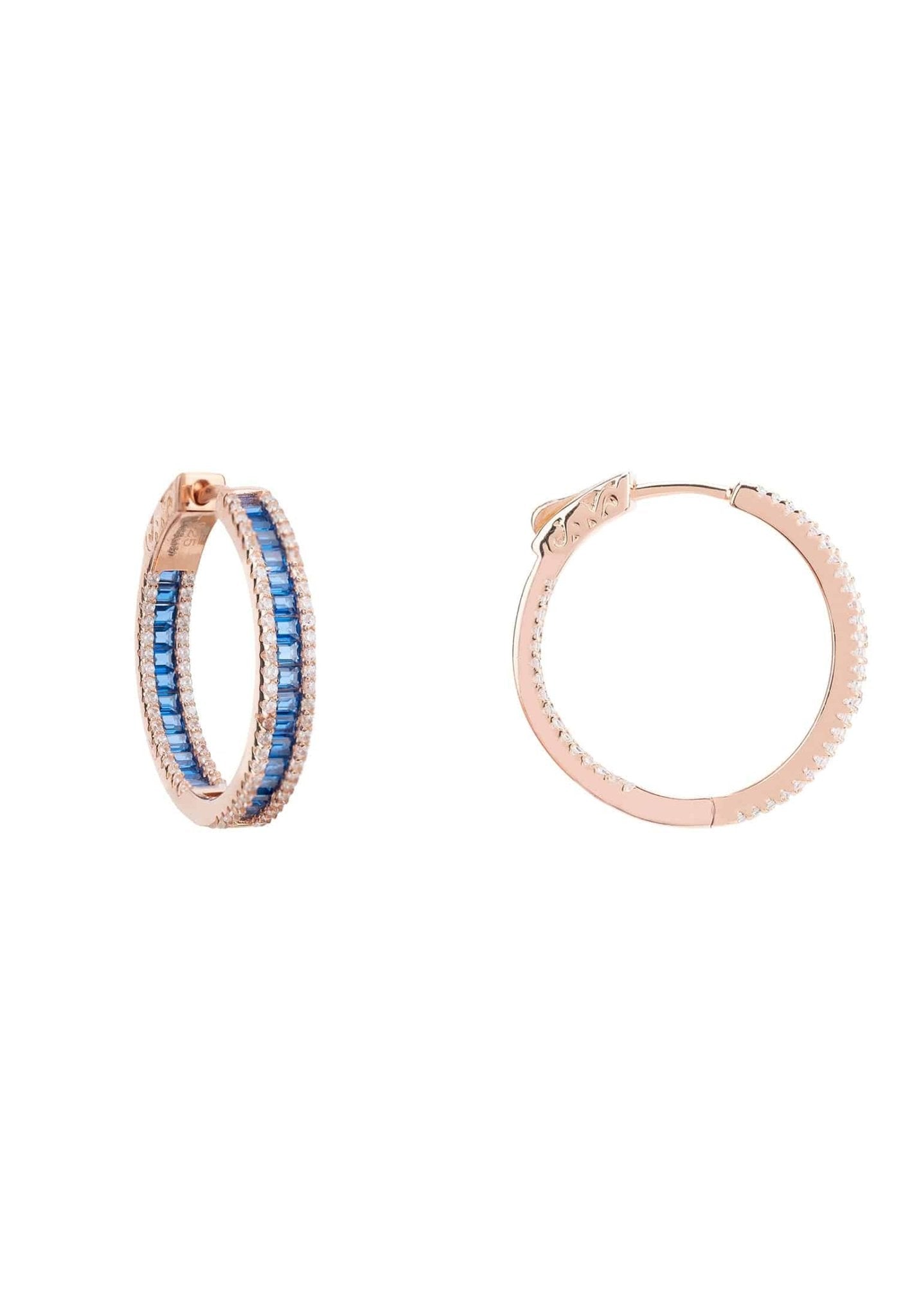Baguette Hoop Earrings Medium Rosegold Sapphire Blue - LATELITA Earrings