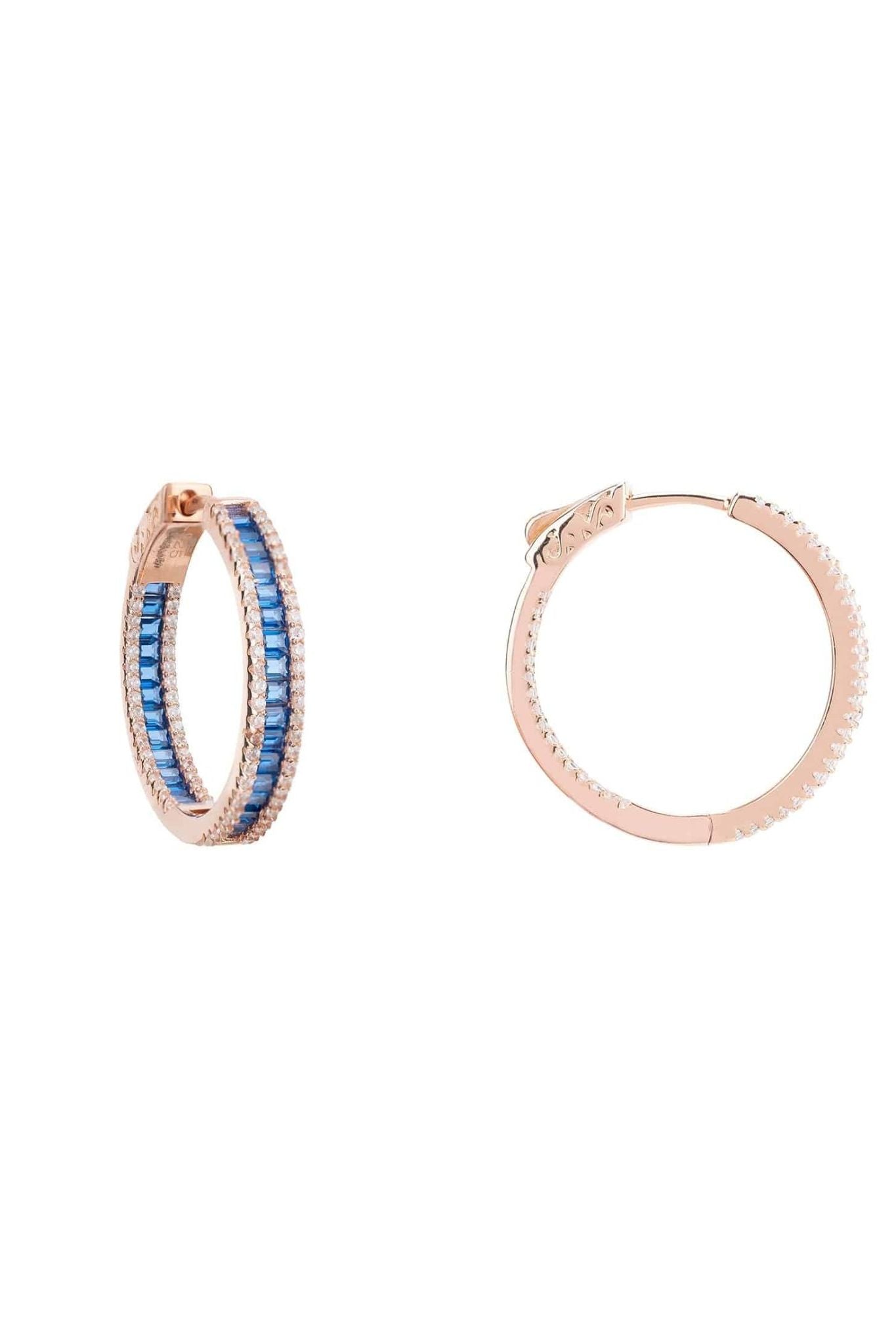 Baguette Hoop Earrings Medium Rosegold Sapphire Blue - LATELITA Earrings