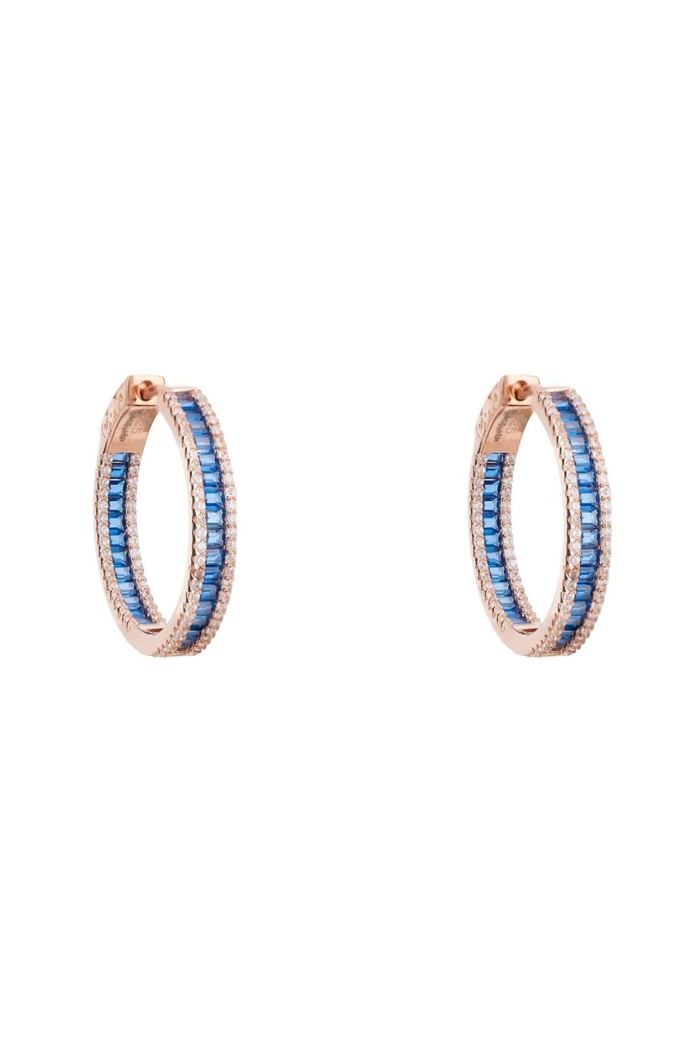 Baguette Hoop Earrings Medium Rosegold Sapphire Blue - LATELITA Earrings
