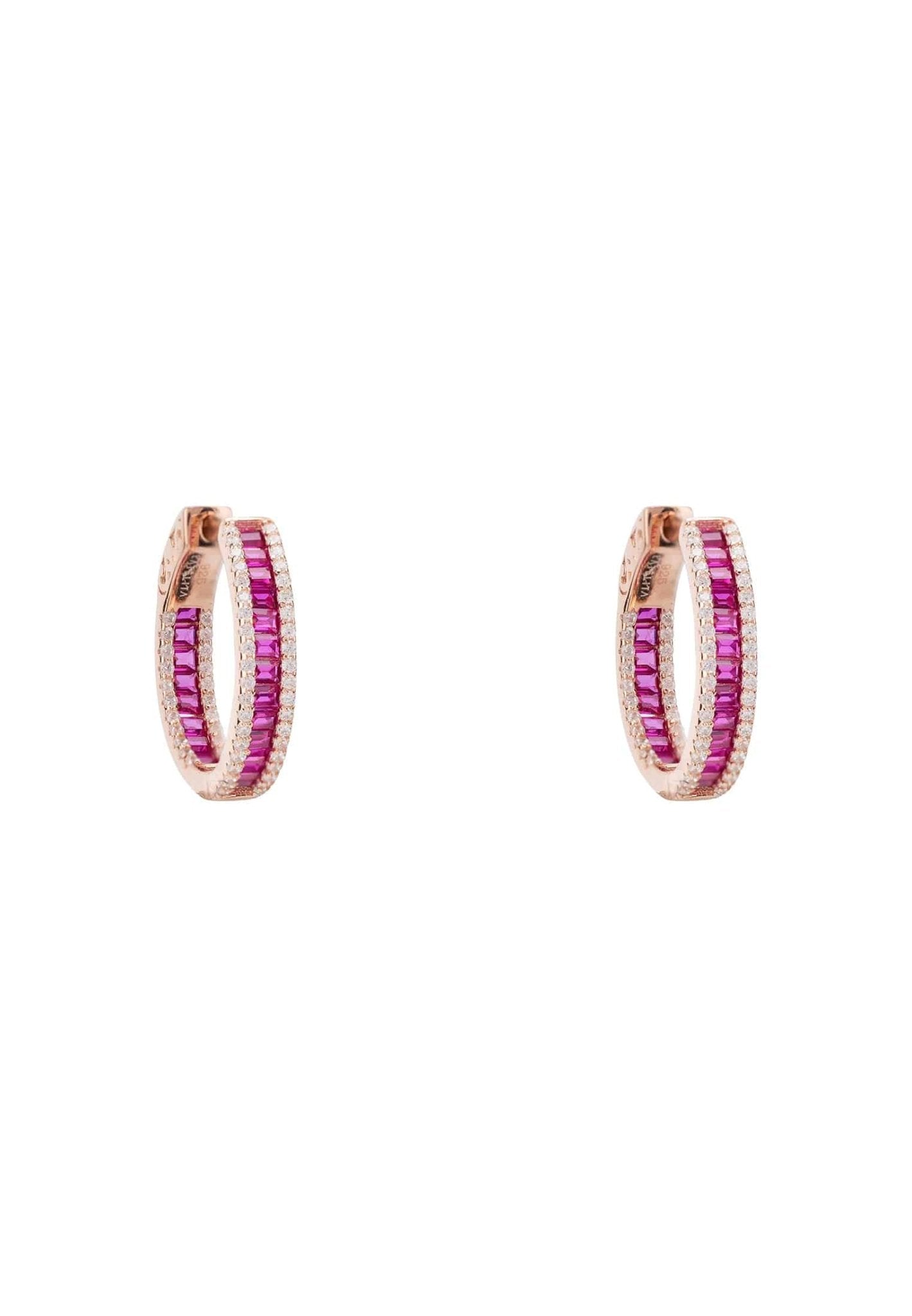 Baguette Hoop Earrings Small Rosegold Ruby Pink - LATELITA Earrings