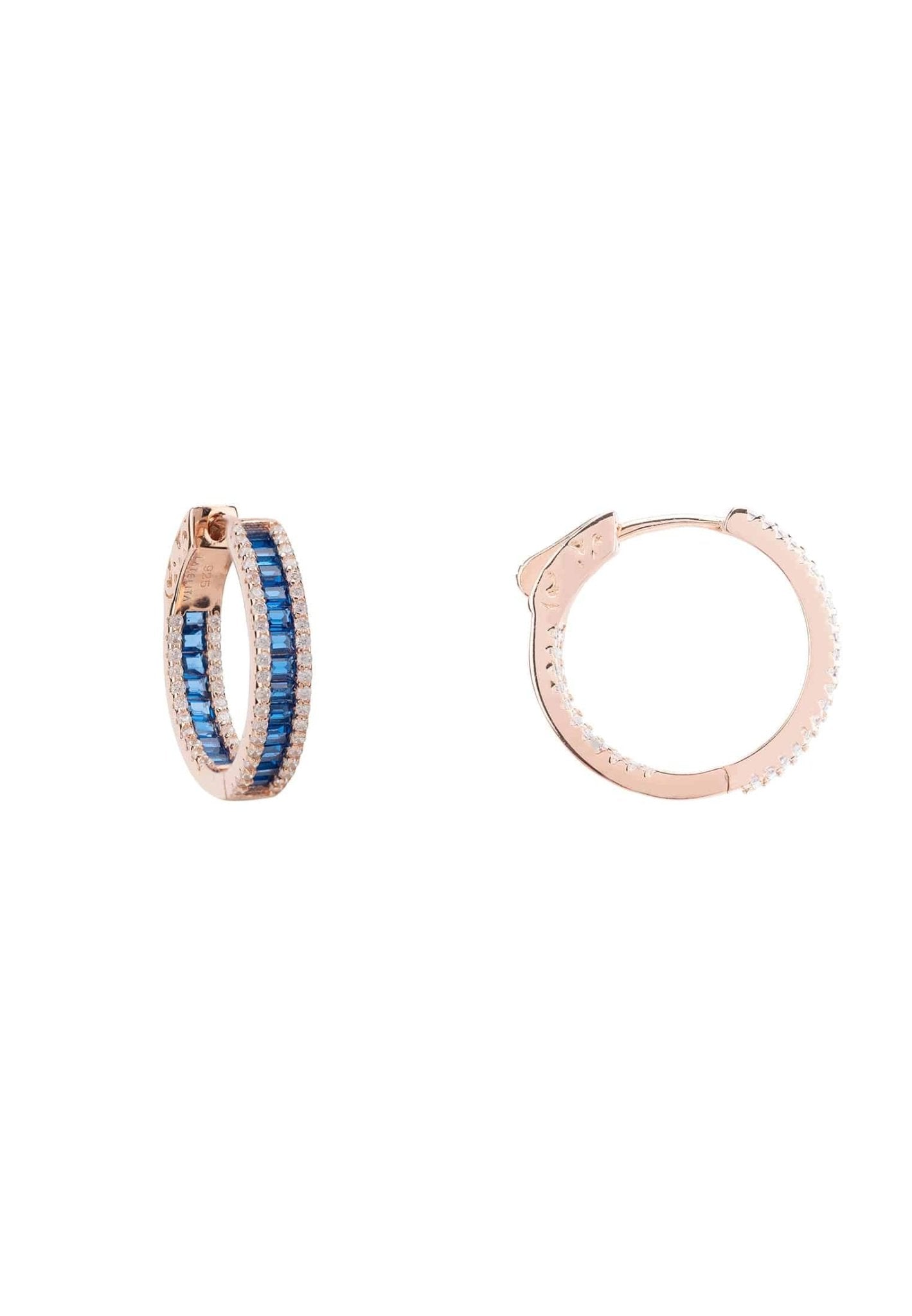 Baguette Hoop Earrings Small Rosegold Sapphire Blue - LATELITA Earrings