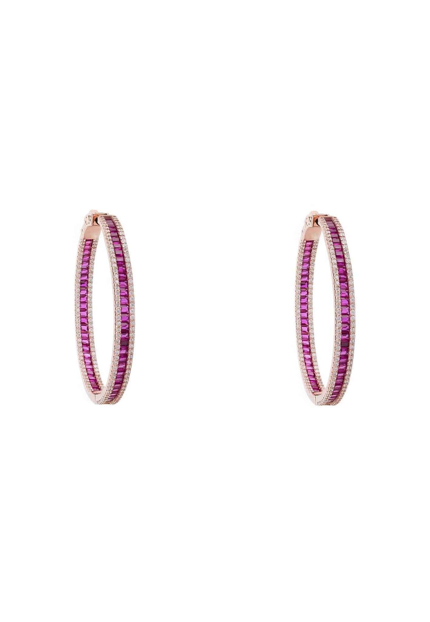 Baguette Large Hoop Large Earrings Rosegold Ruby Pink - LATELITA Earrings