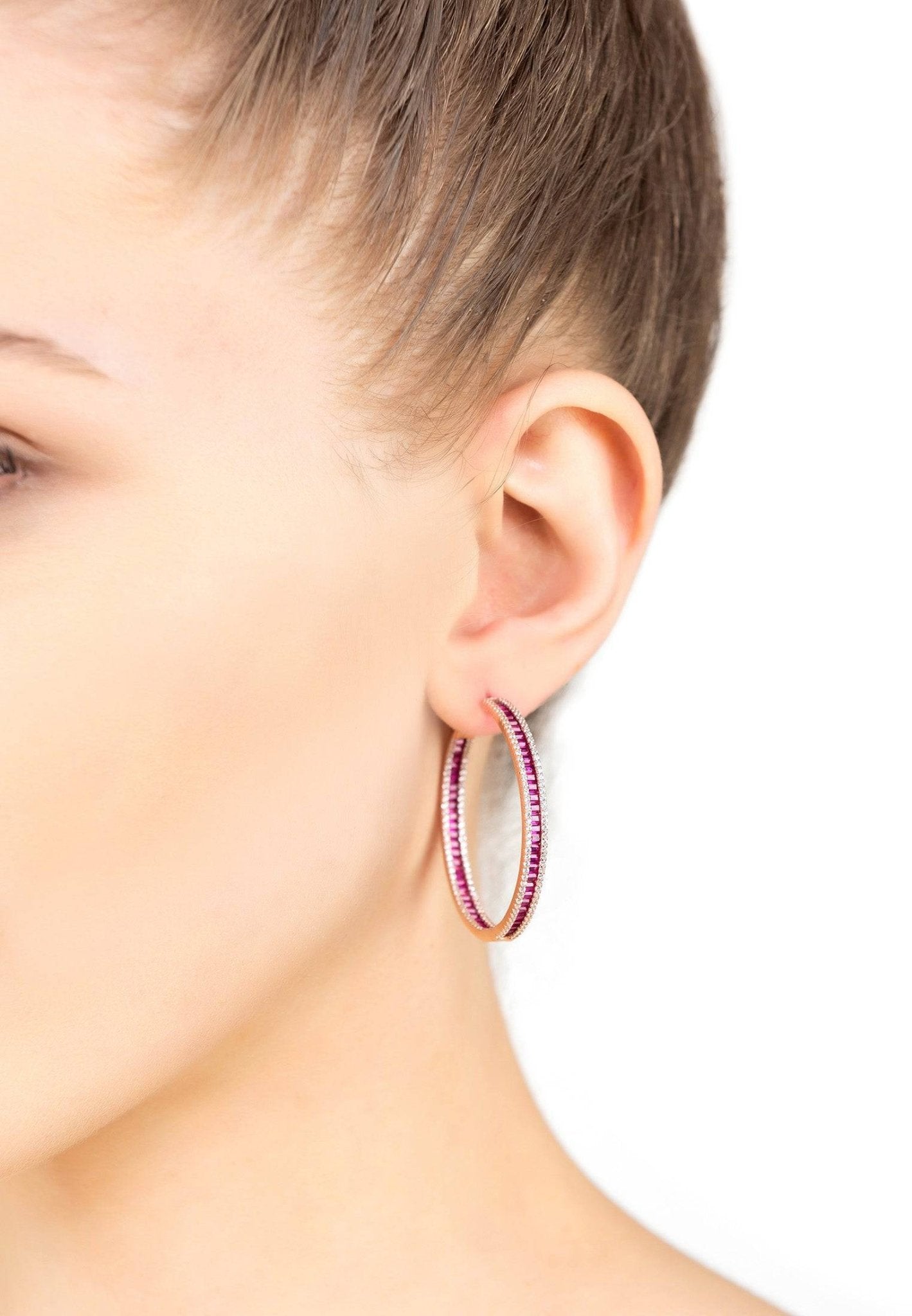 Baguette Large Hoop Large Earrings Rosegold Ruby Pink - LATELITA Earrings