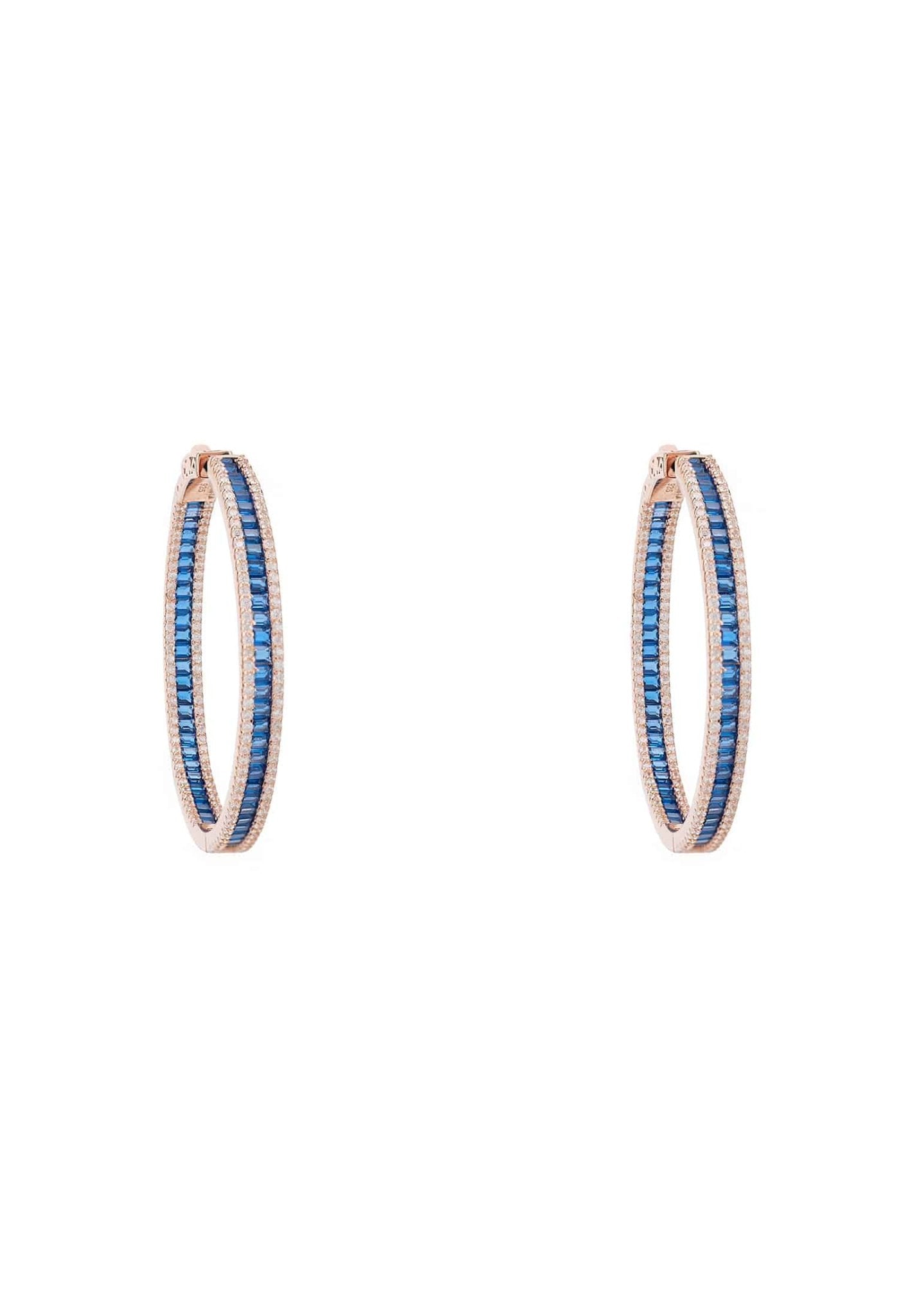 Baguette Large Hoop Large Earrings Rosegold Sapphire Blue - LATELITA Earrings