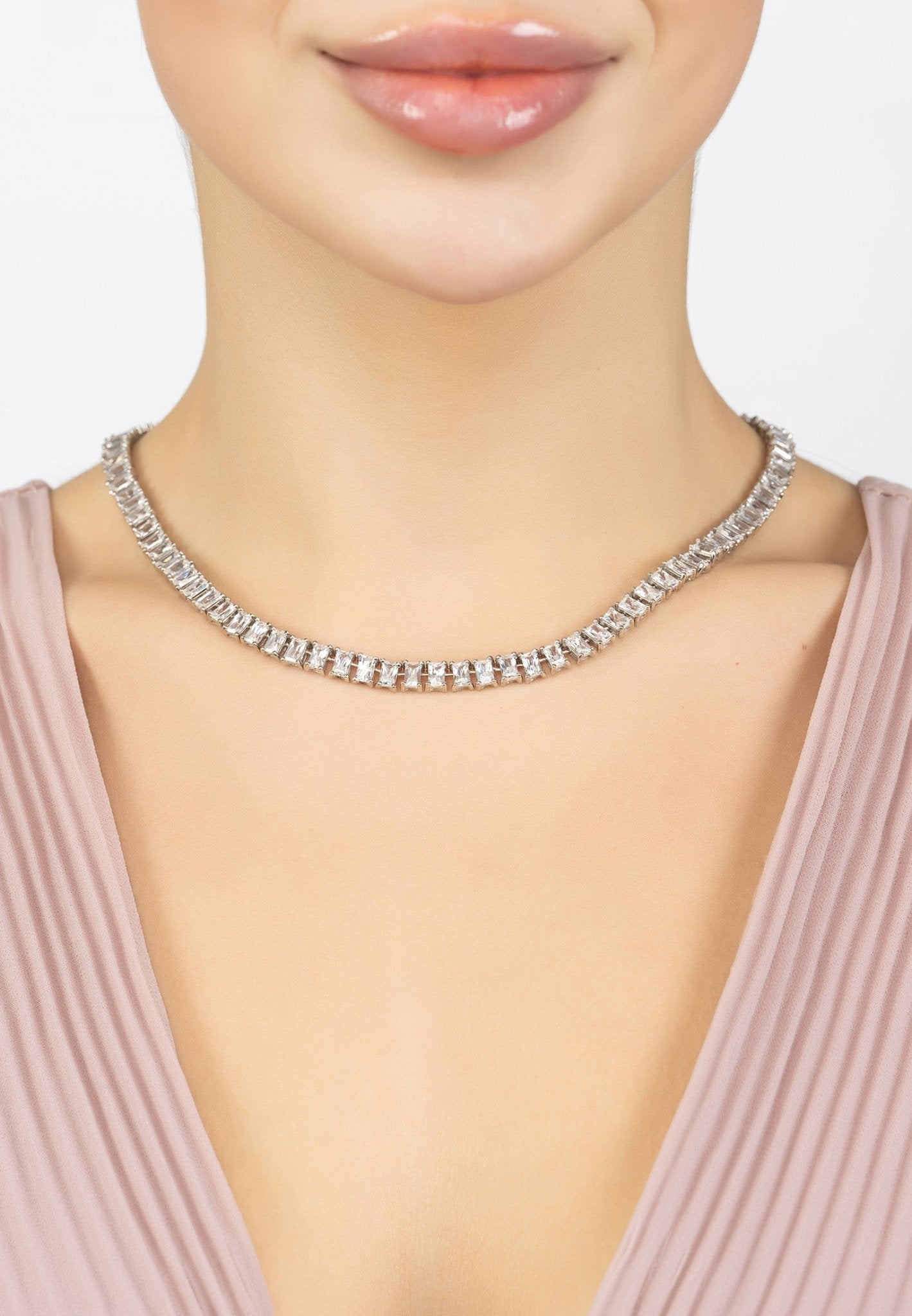 Baguette Tennis Necklace Silver - LATELITA Necklaces