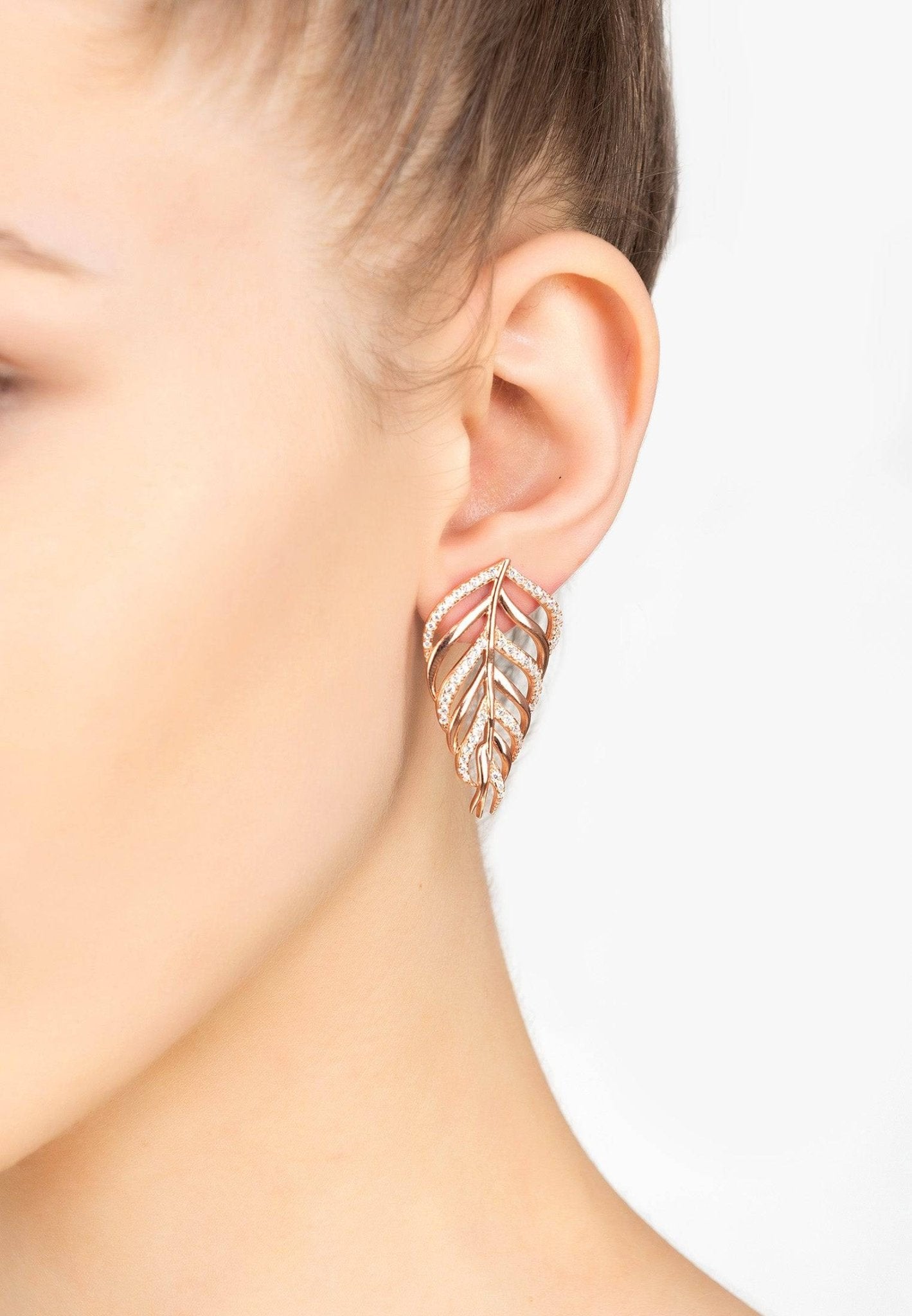 Bali Leaf Stud Earrings White Rosegold - LATELITA Earrings