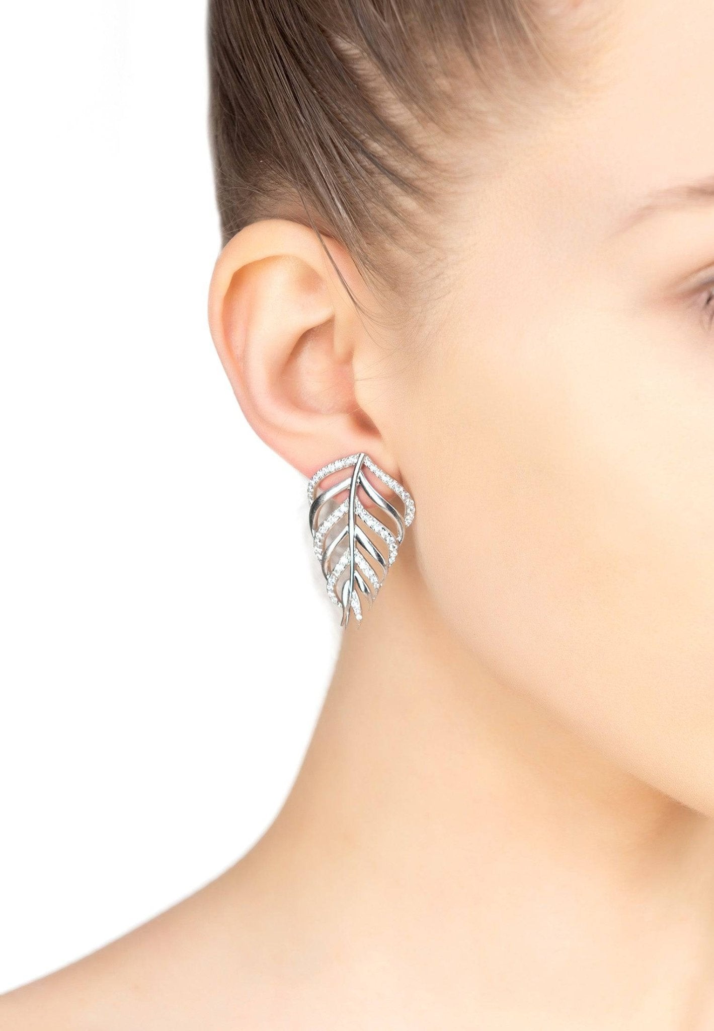 Bali Leaf Stud Earrings White Silver - LATELITA Earrings