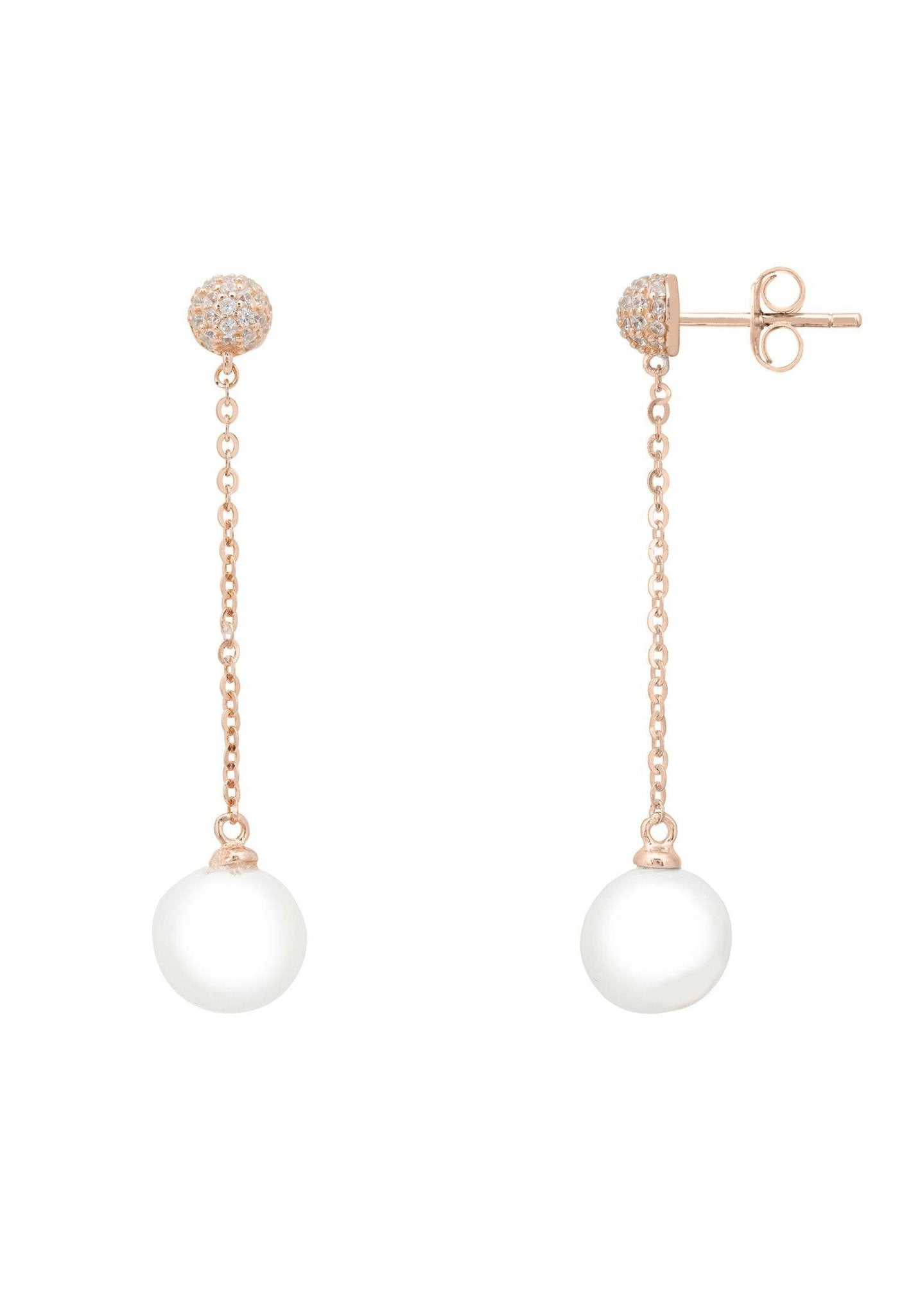 Ball Chain & Pearl Earrings Rosegold - LATELITA Earrings