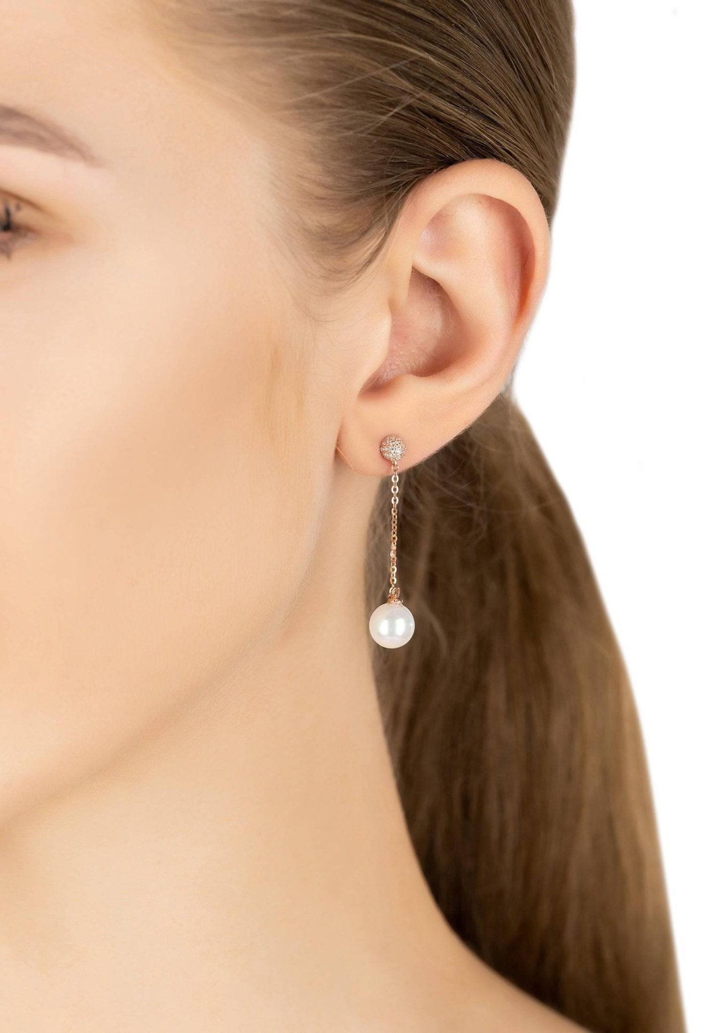 Ball Chain & Pearl Earrings Rosegold - LATELITA Earrings