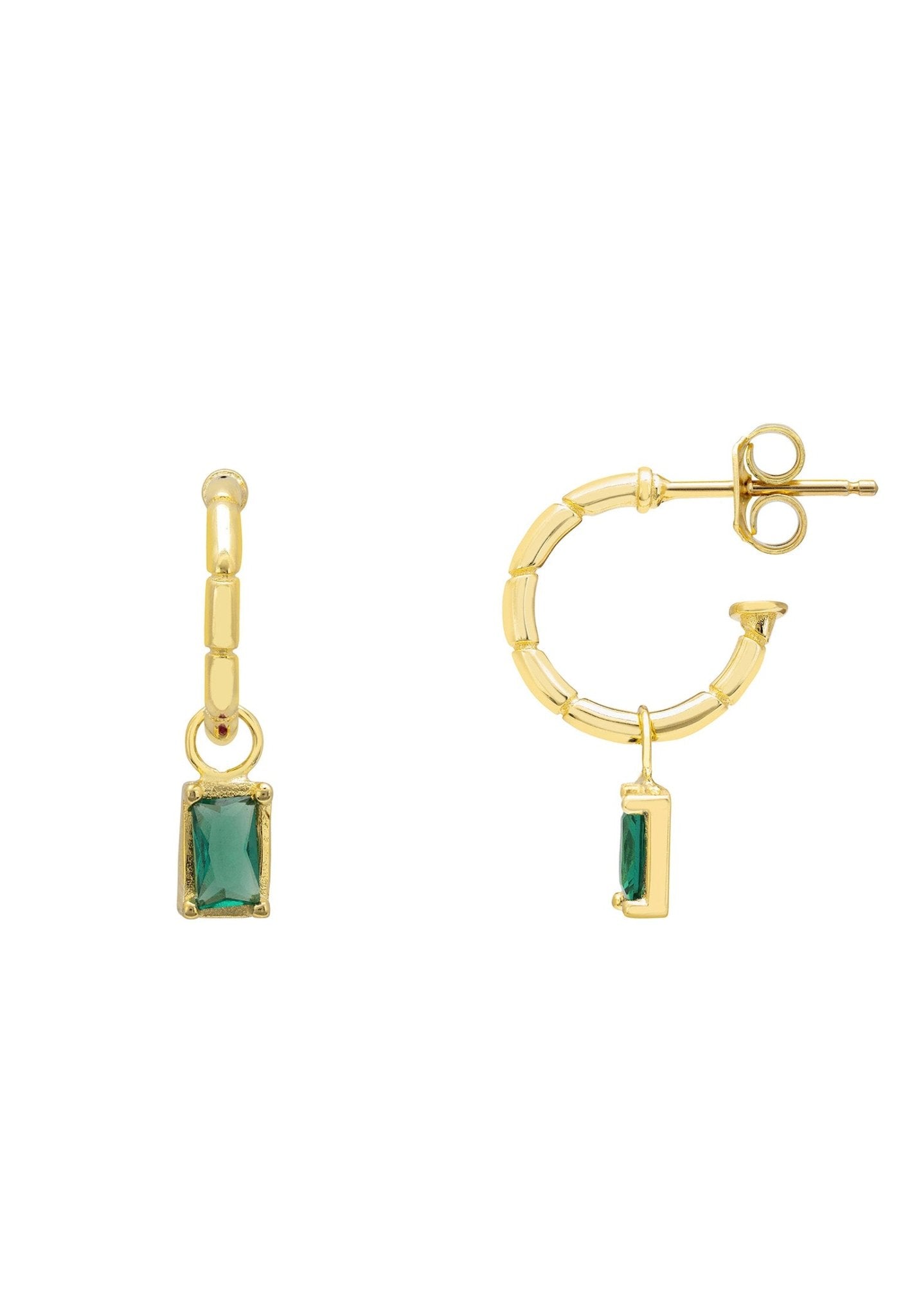 Bamboo Hoop with Emerald Earrings Gold - LATELITA Earrings