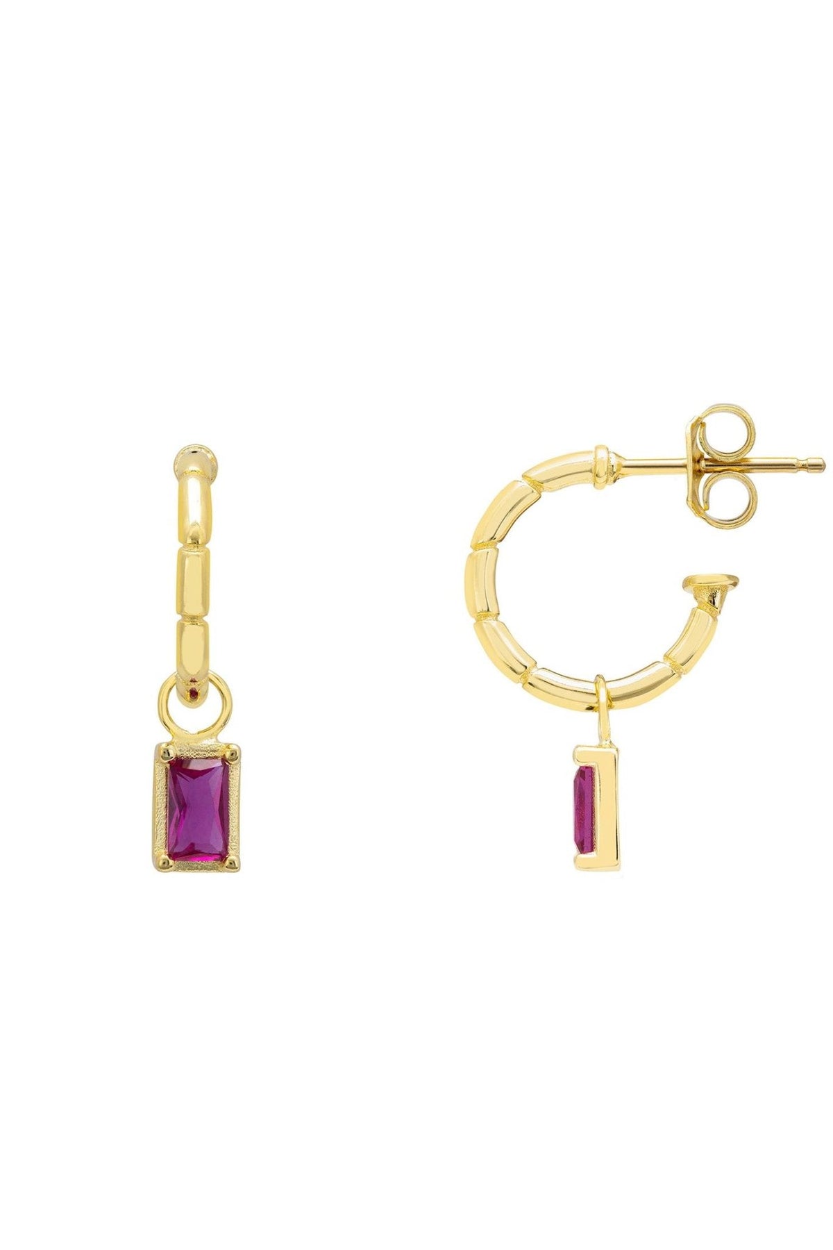 Bamboo Hoop with Ruby Earrings Gold - LATELITA Earrings