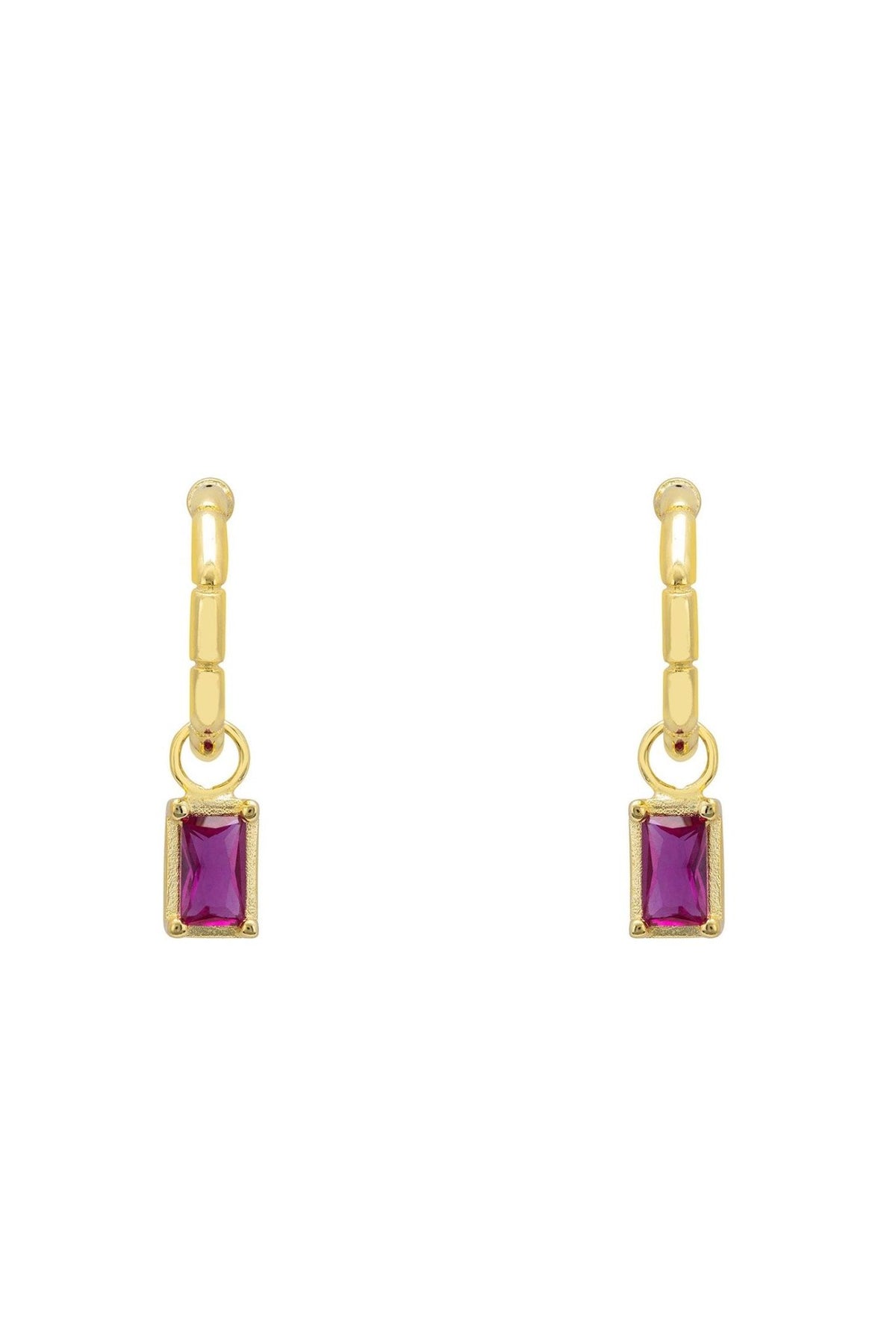 Bamboo Hoop with Ruby Earrings Gold - LATELITA Earrings