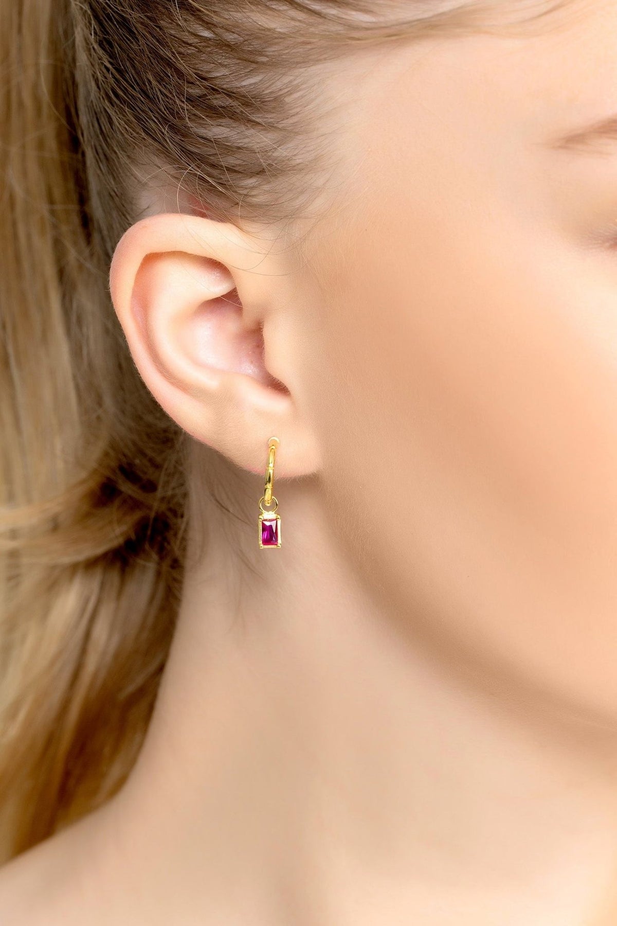 Bamboo Hoop with Ruby Earrings Gold - LATELITA Earrings
