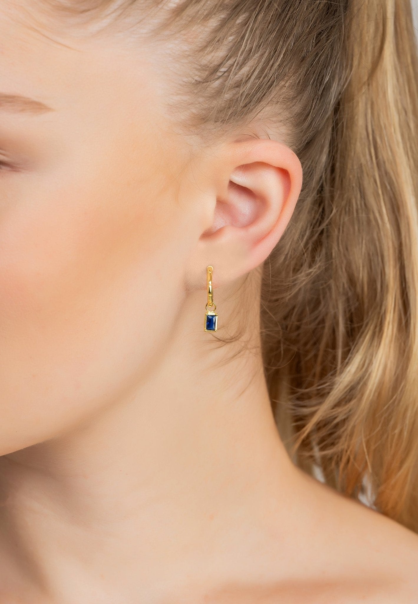 Bamboo Hoop with Sapphire Earrings Gold - LATELITA Earrings
