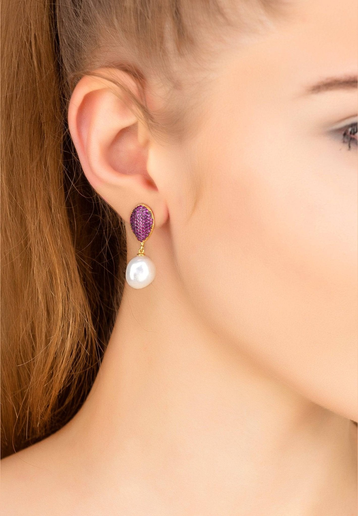 Baroque Pearl Classic Drop Earrings Rosegold Hot Pink Cz - LATELITA Earrings