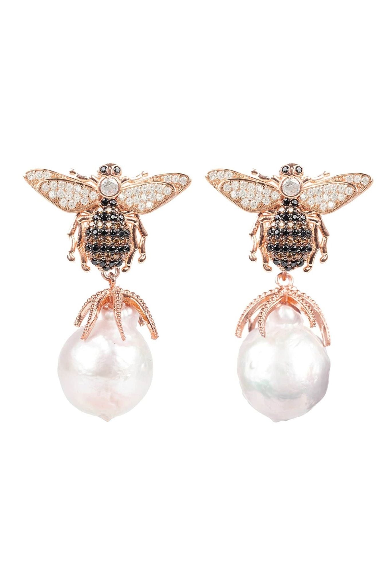 Baroque Pearl Honey Bee Drop Earrings Rosegold - LATELITA Earrings