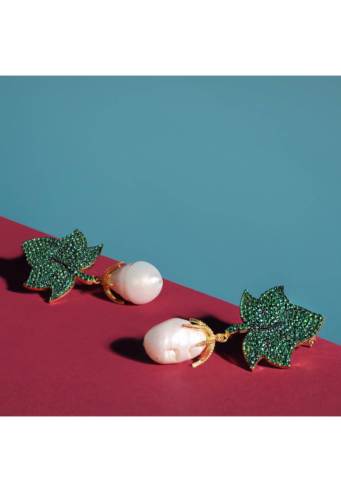 Baroque Pearl Leaf Earring Green Gold - LATELITA Earrings