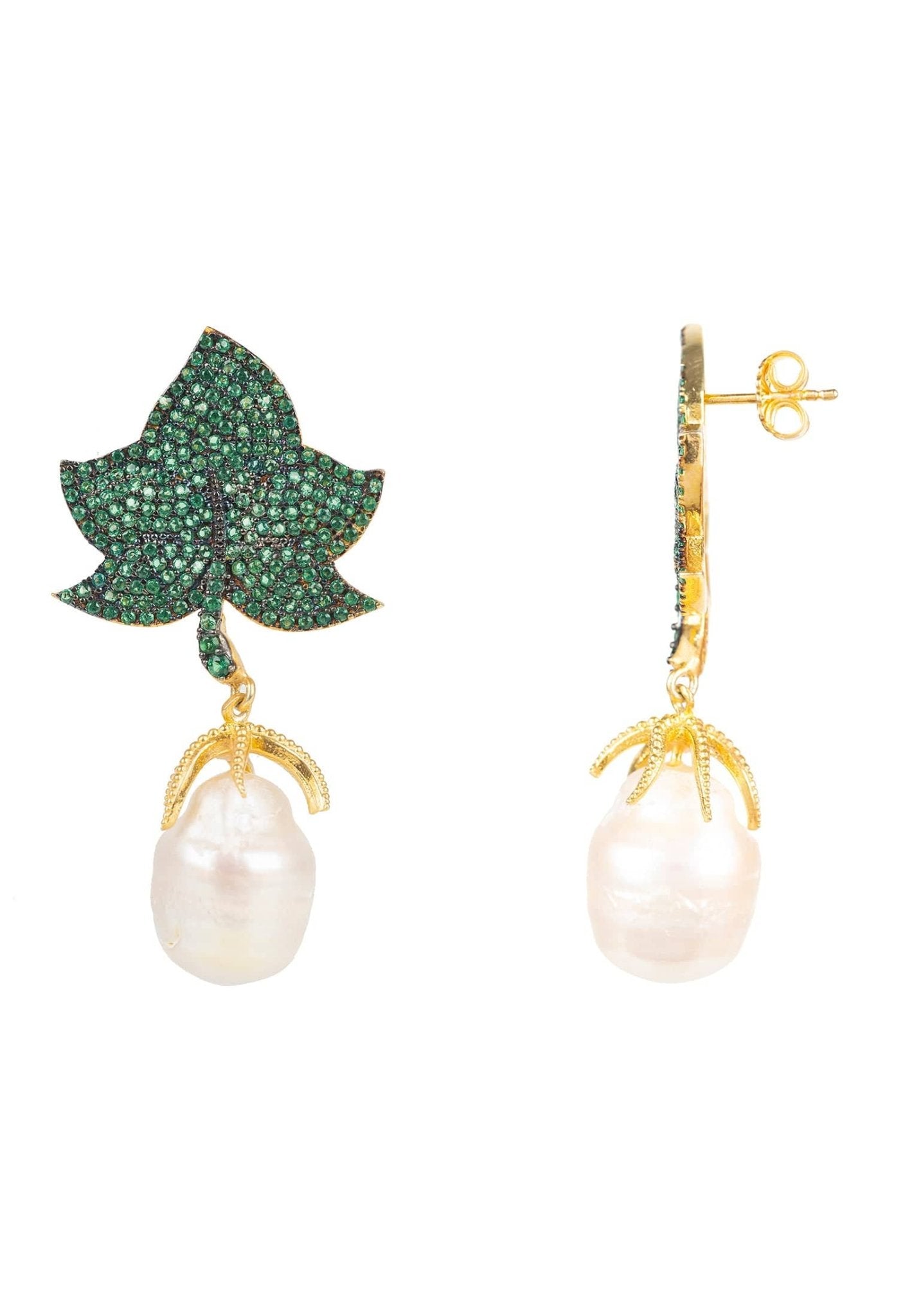 Baroque Pearl Leaf Earring Green Gold - LATELITA Earrings