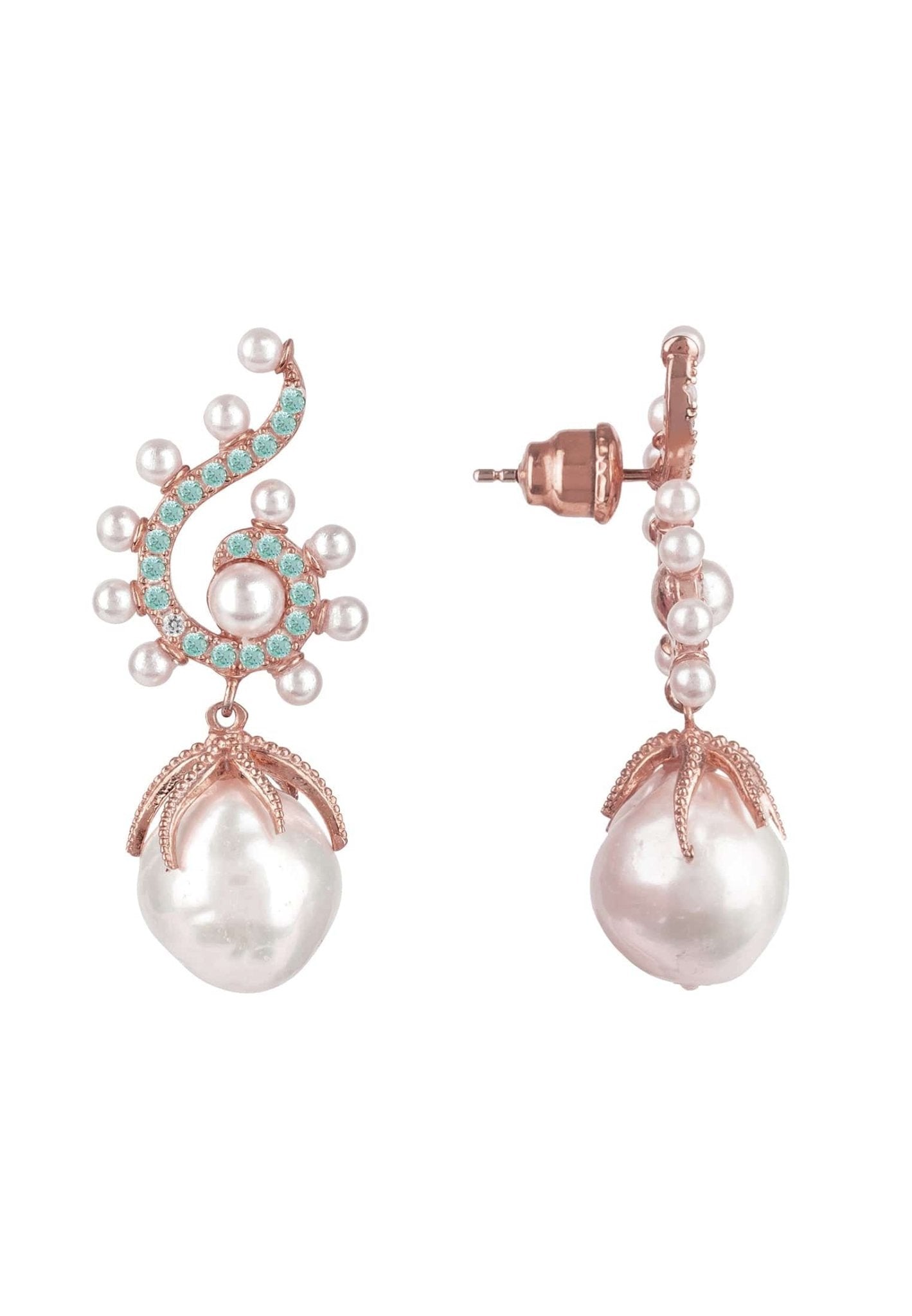 Baroque Pearl Poseidon Gemstone Drop Earrings Aqua Rosegold - LATELITA Earrings
