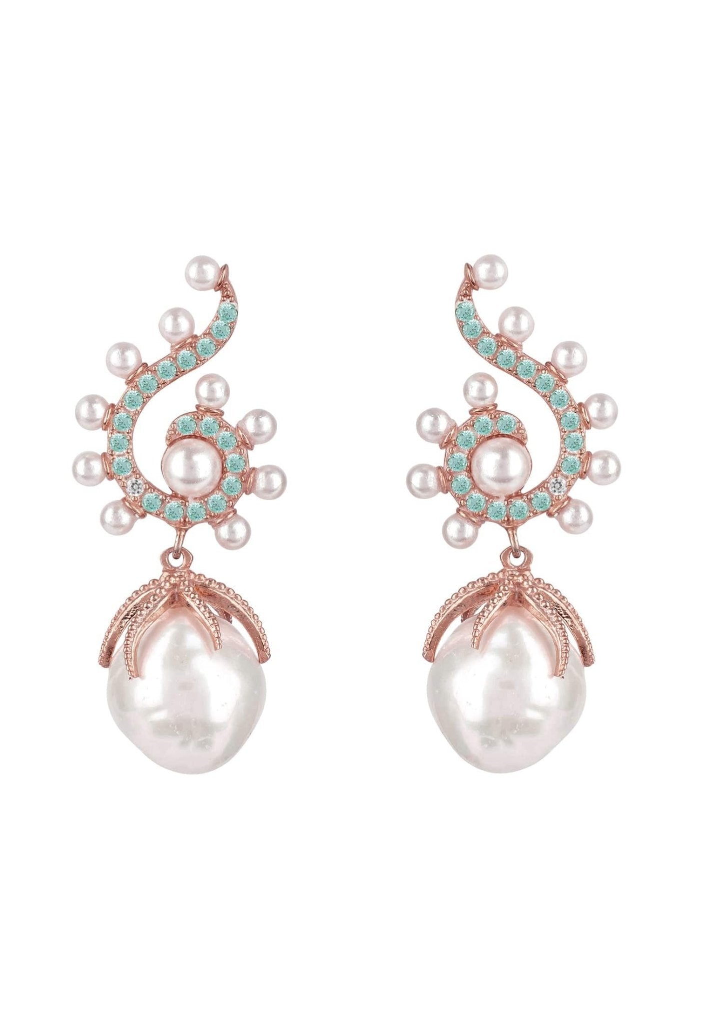 Baroque Pearl Poseidon Gemstone Drop Earrings Aqua Rosegold - LATELITA Earrings