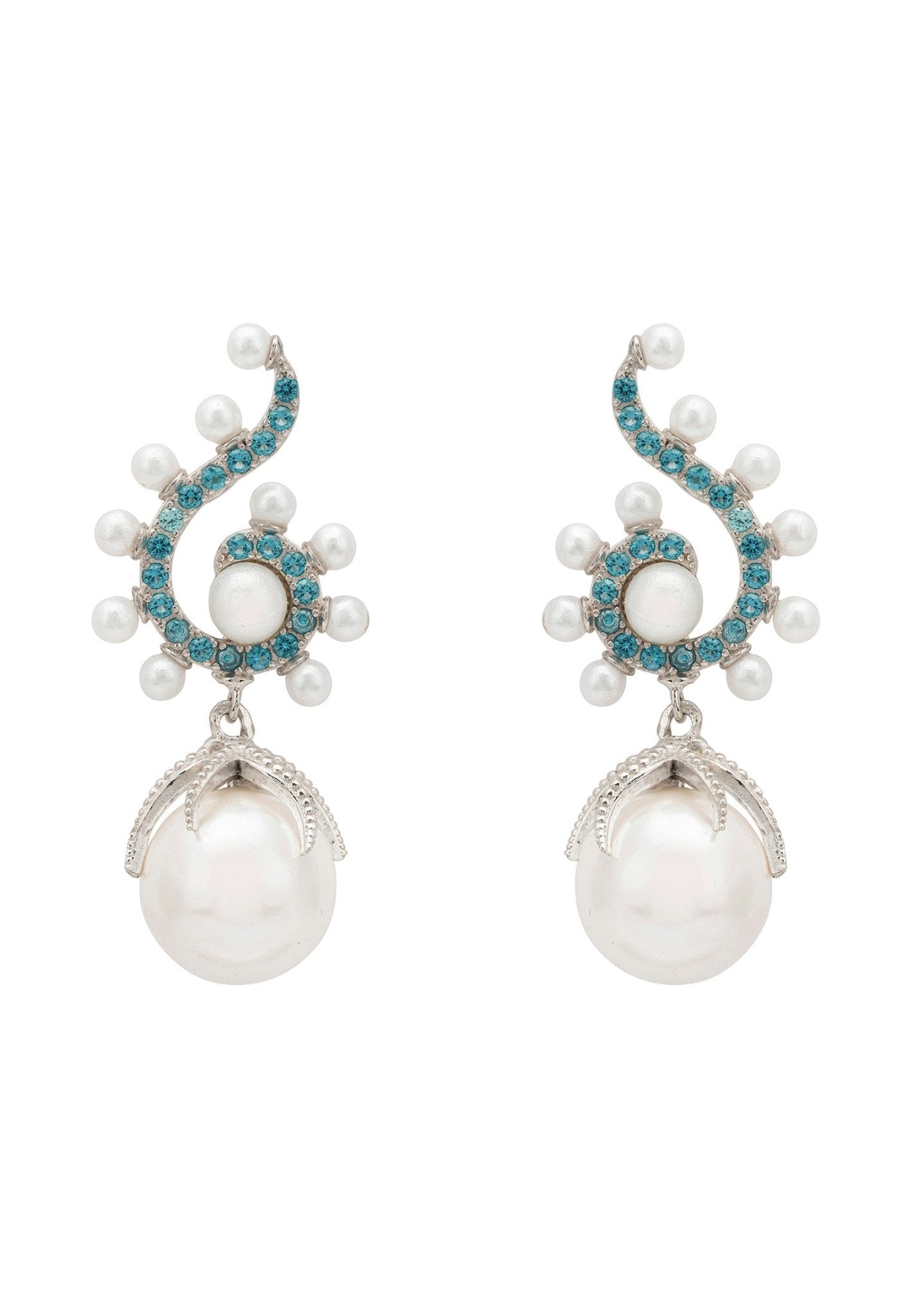 Baroque Pearl Poseidon Gemstone Drop Earrings Aqua Silver - LATELITA Earrings