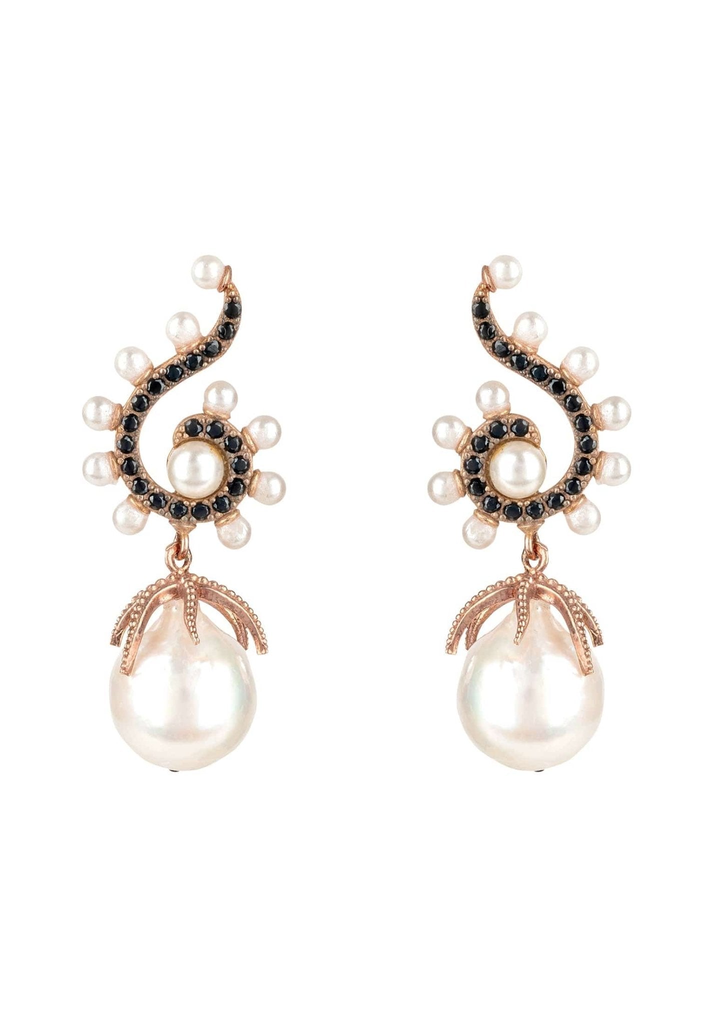 Baroque Pearl Poseidon Gemstone Drop Earrings Black Rosegold - LATELITA Earrings