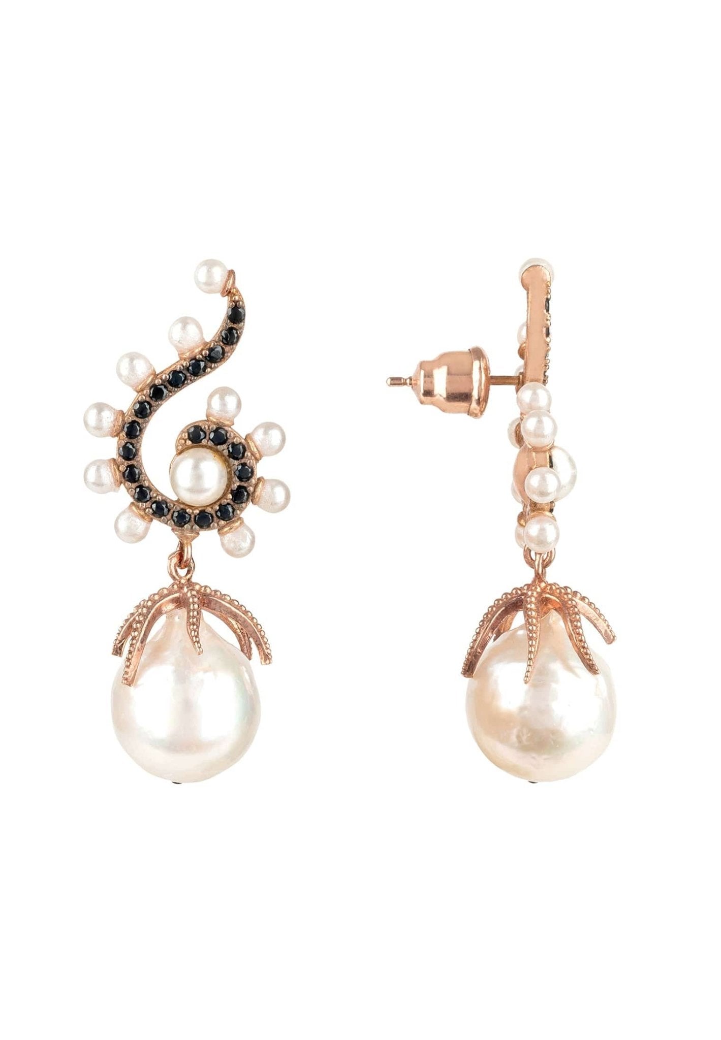 Baroque Pearl Poseidon Gemstone Drop Earrings Black Rosegold - LATELITA Earrings
