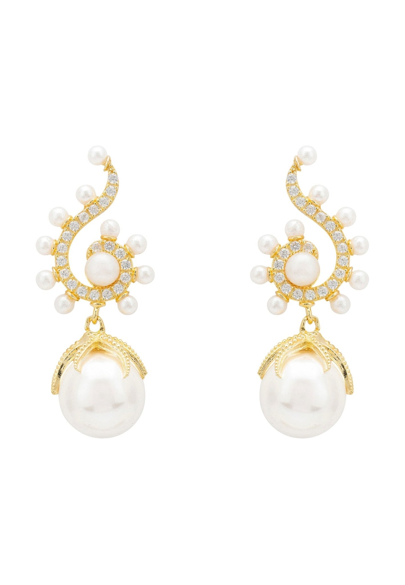 Baroque Pearl Poseidon Gemstone Drop Earrings White Gold - LATELITA Earrings