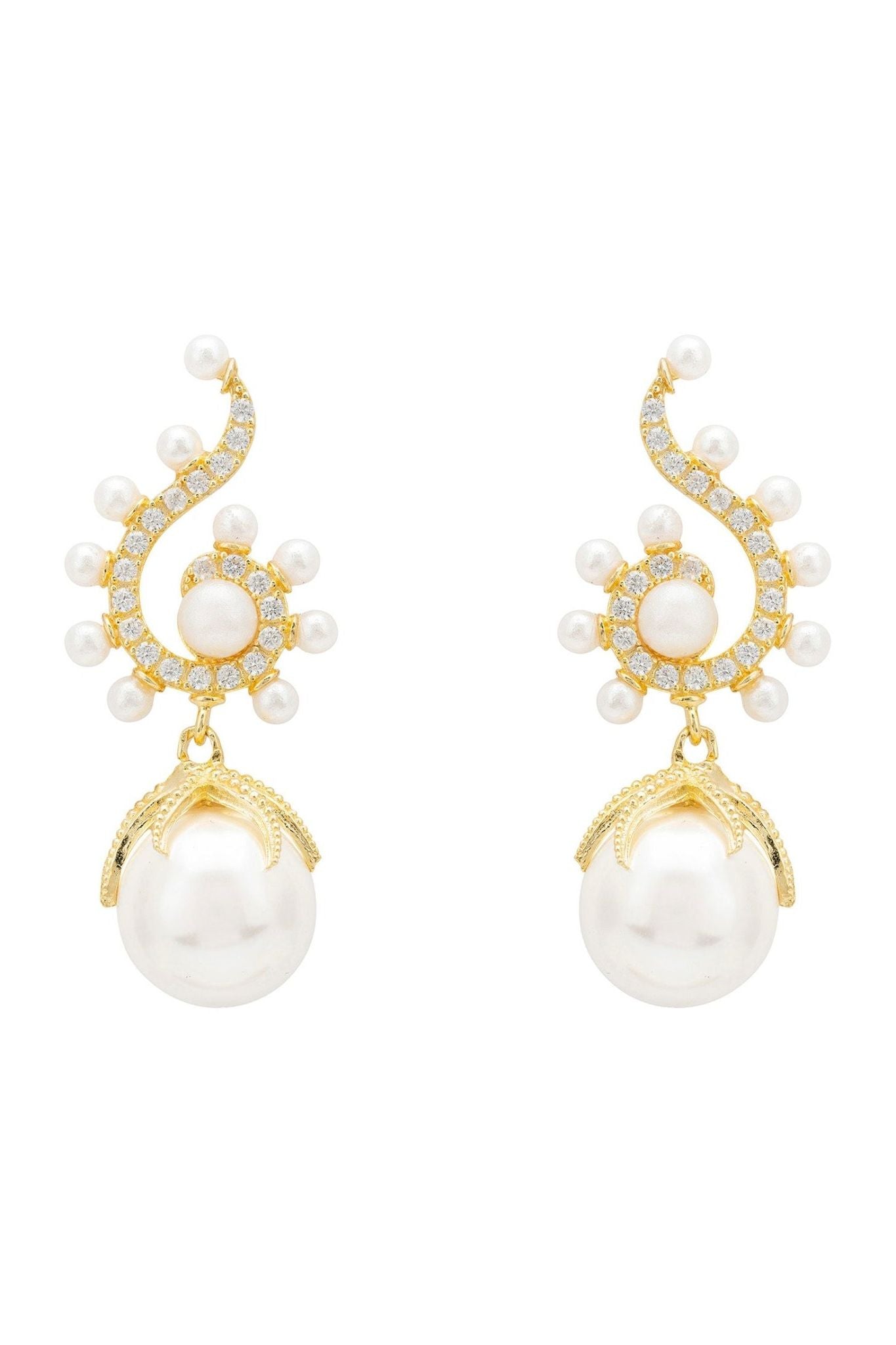Baroque Pearl Poseidon Gemstone Drop Earrings White Gold - LATELITA Earrings