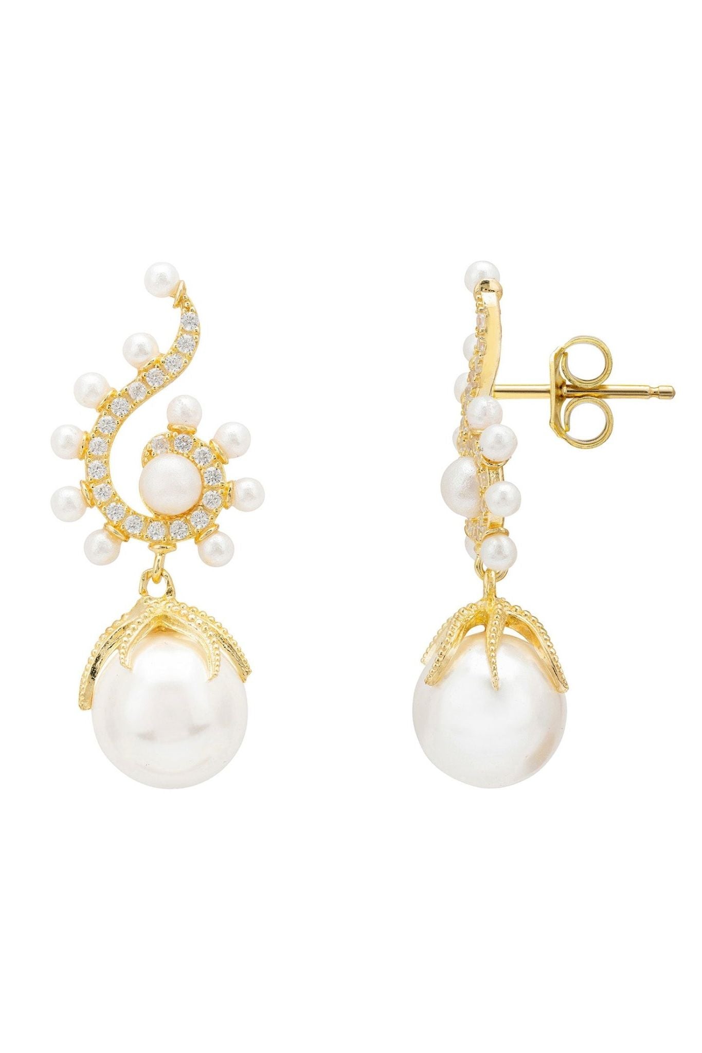 Baroque Pearl Poseidon Gemstone Drop Earrings White Gold - LATELITA Earrings