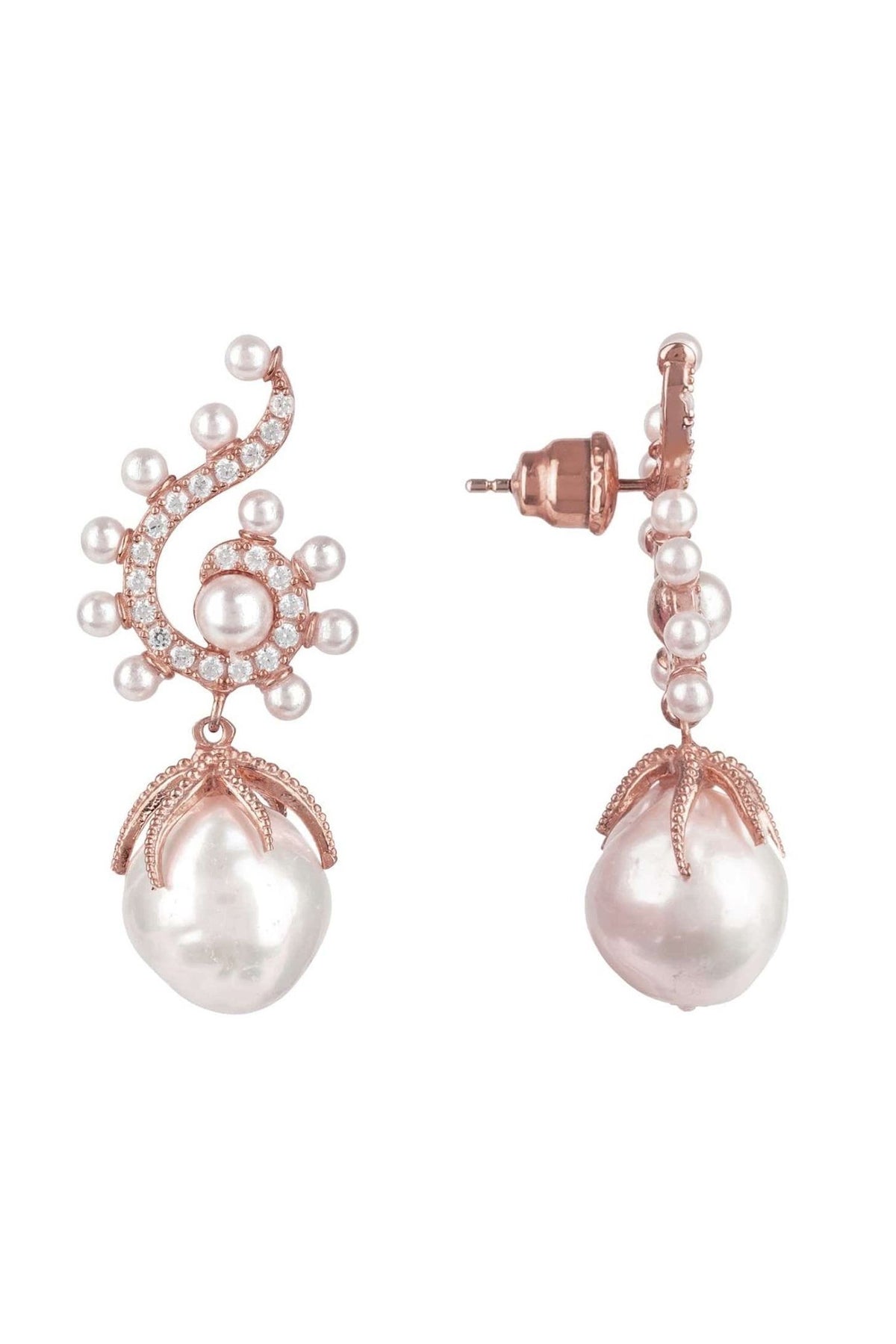 Baroque Pearl Poseidon Gemstone Drop Earrings White Rosegold - LATELITA Earrings