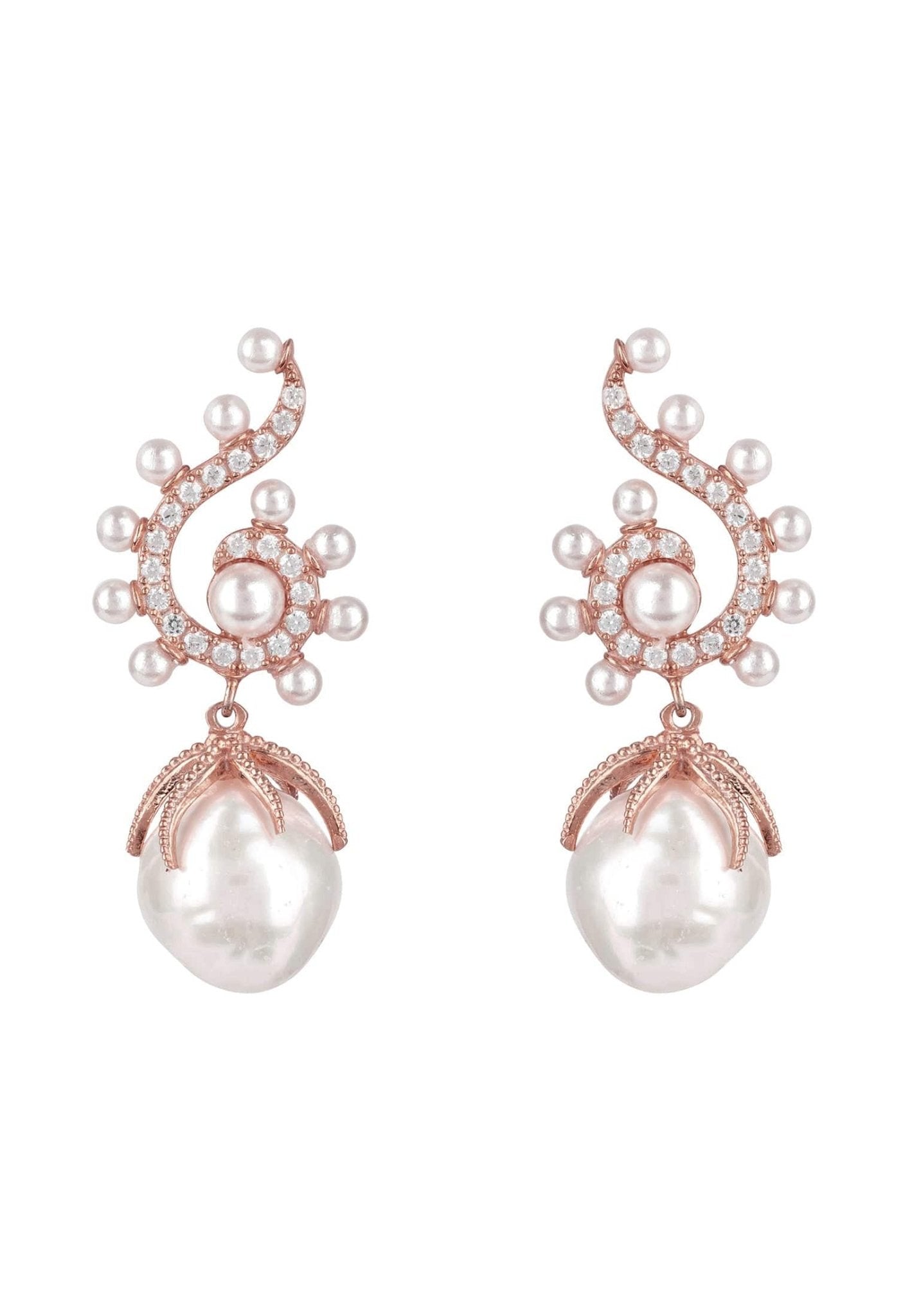 Baroque Pearl Poseidon Gemstone Drop Earrings White Rosegold - LATELITA Earrings
