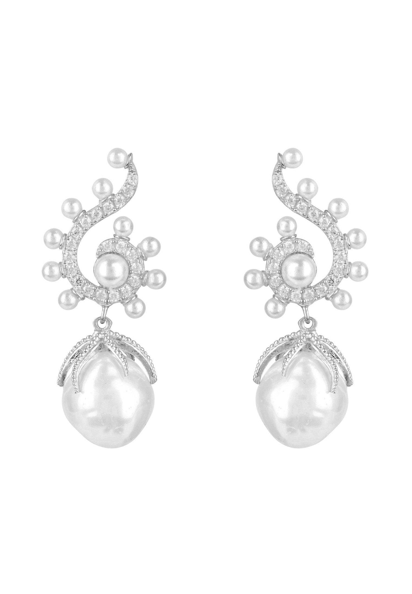 Baroque Pearl Poseidon Gemstone Drop Earrings White Silver - LATELITA Earrings