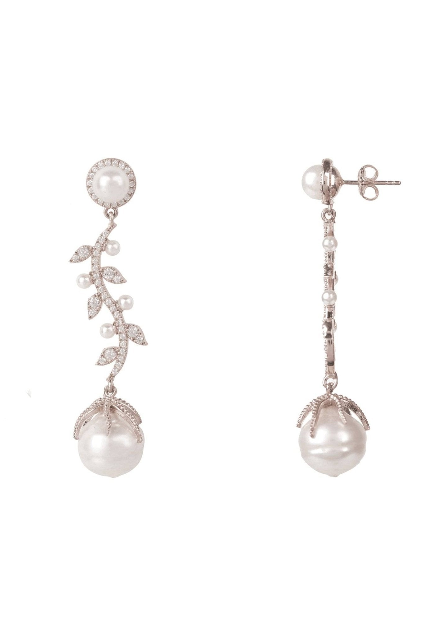 Baroque Pearl Trailing Flowers Earrings Silver - LATELITA Earrings