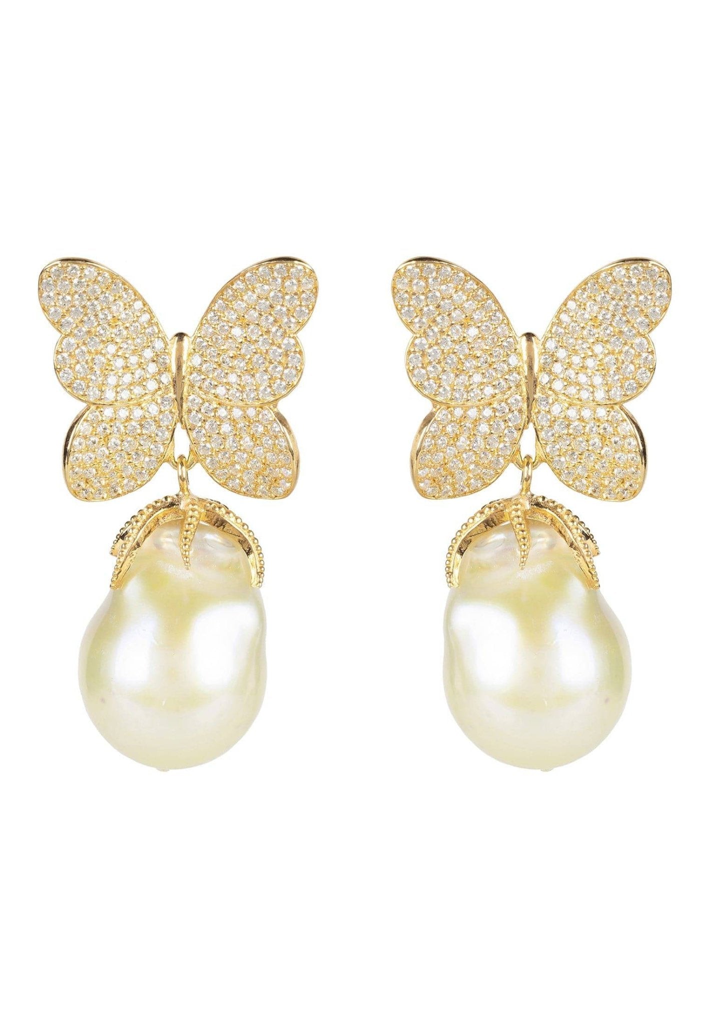 Baroque Pearl White Butterfly Earrings Gold - LATELITA Earrings