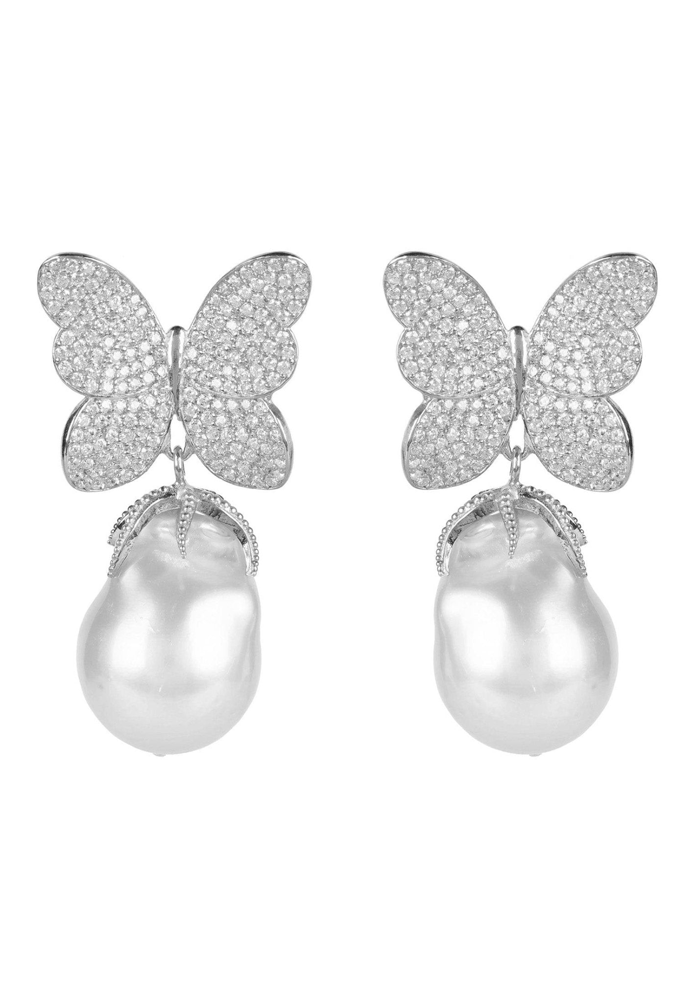 Baroque Pearl White Butterfly Earrings Silver - LATELITA Earrings