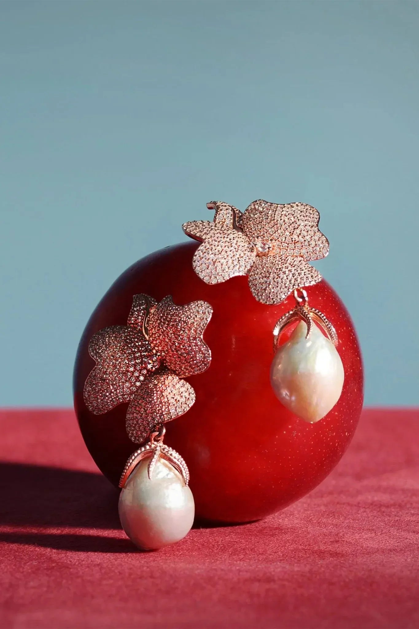 Baroque Pearl White Flower Drop Earrings Rosegold - LATELITA Earrings