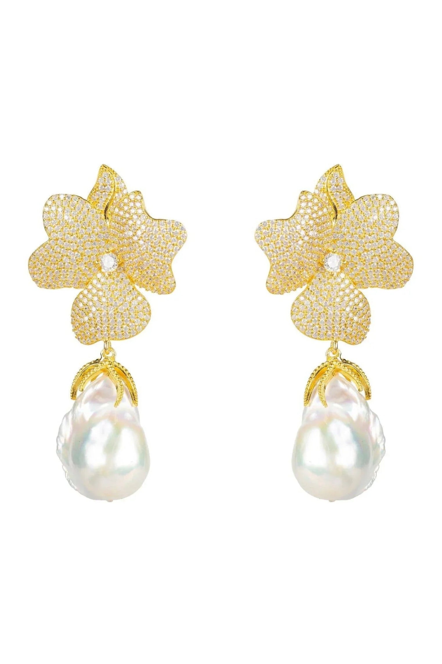 Baroque Pearl White Flower Earrings Yellow Gold - LATELITA Earrings