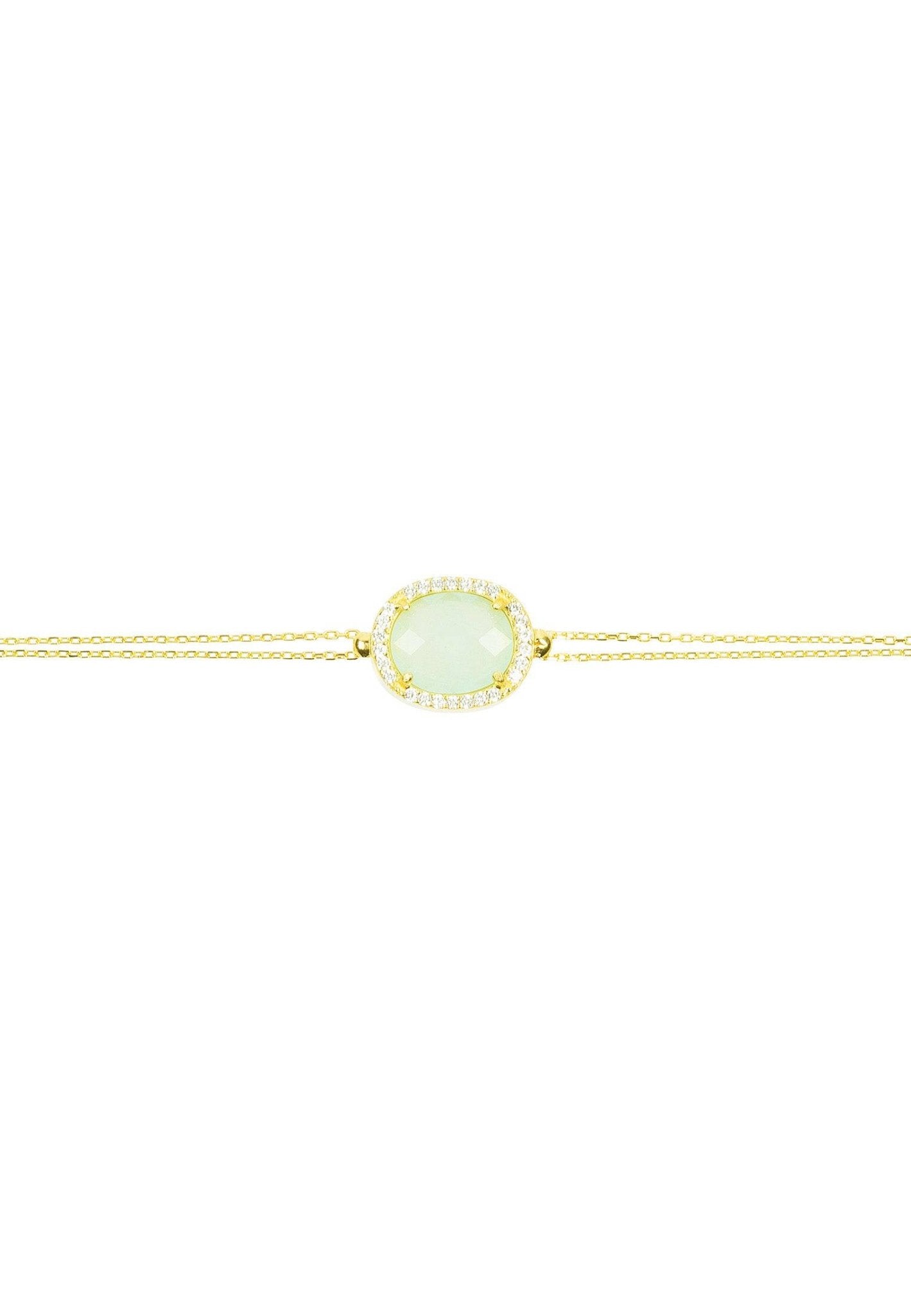 Beatrice Oval Gemstone Bracelet Gold Aqua Chalcedony - LATELITA Bracelets